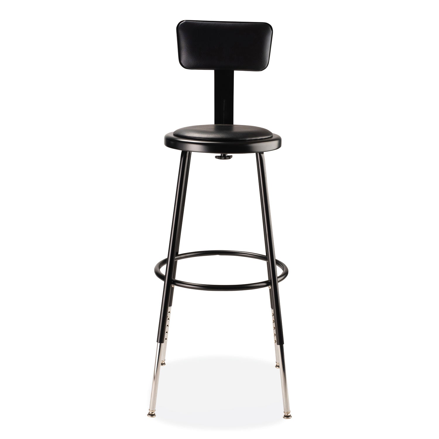 NPS® 6400 Series Height Adj Heavy Duty Vinyl Steel Stool w/Backrest, Supports 300 lb, 25"-33" Seat Ht, Black