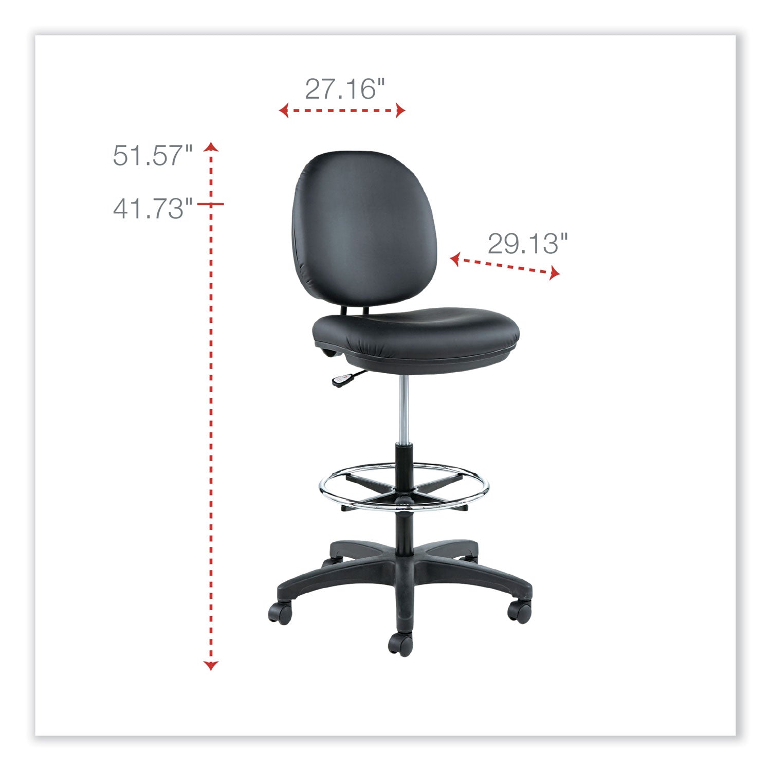 Alera® Alera Interval Series Swivel Task Stool, Supports Up To 275 Lb, 23.93" To 34.53" Seat Height, Black Faux Leather