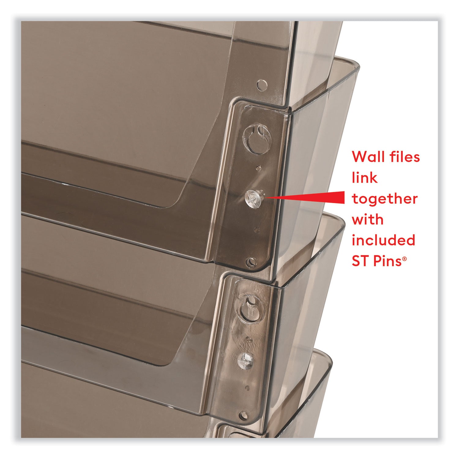 deflecto® DocuPocket Stackable Four-Pocket Wall File, 4 Sections, Letter Size, 13" x 4", Smoke