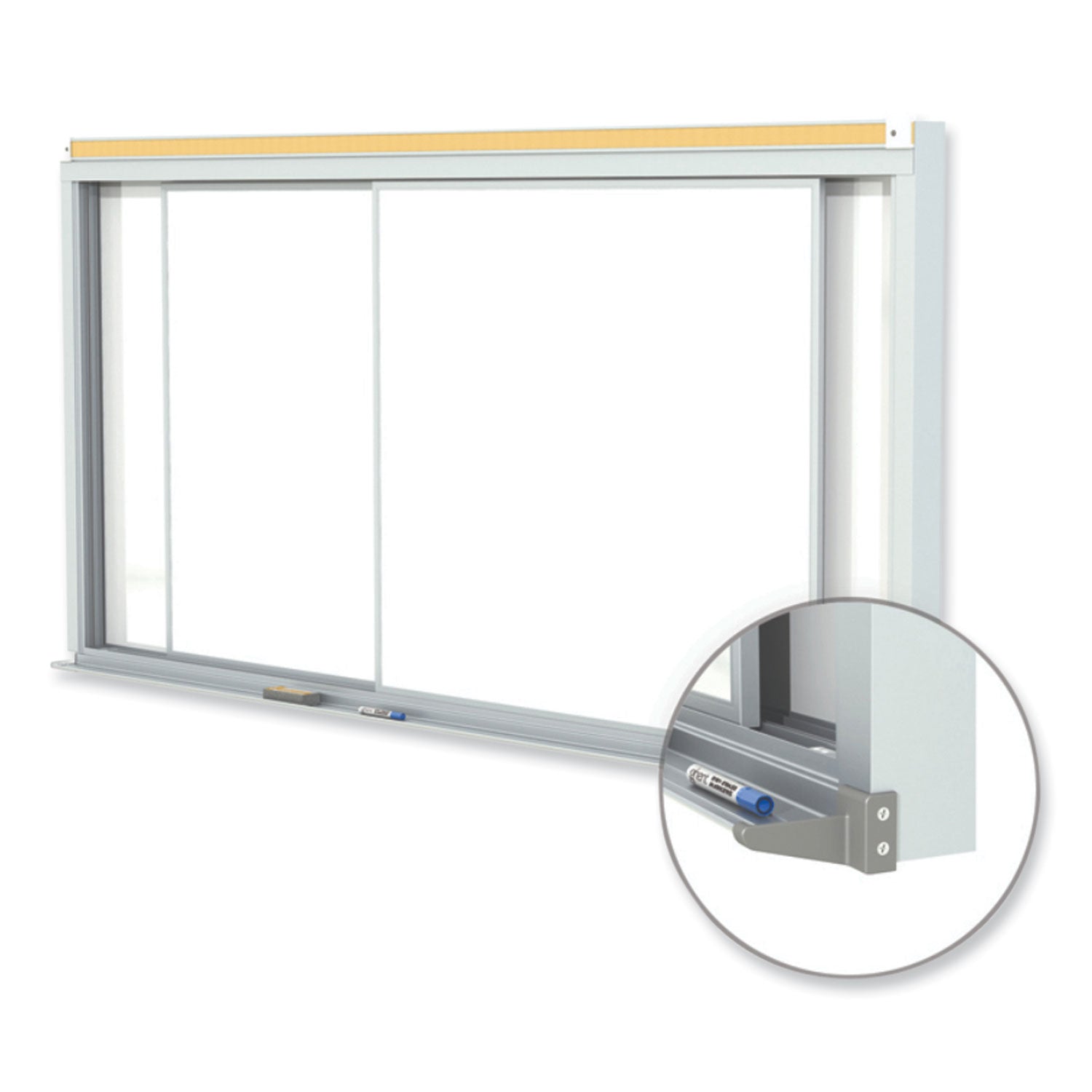 Ghent Horizontal Sliding Porcelain Magnetic Whiteboard, 96" x 48", White Surface, Anodized Aluminum Frame