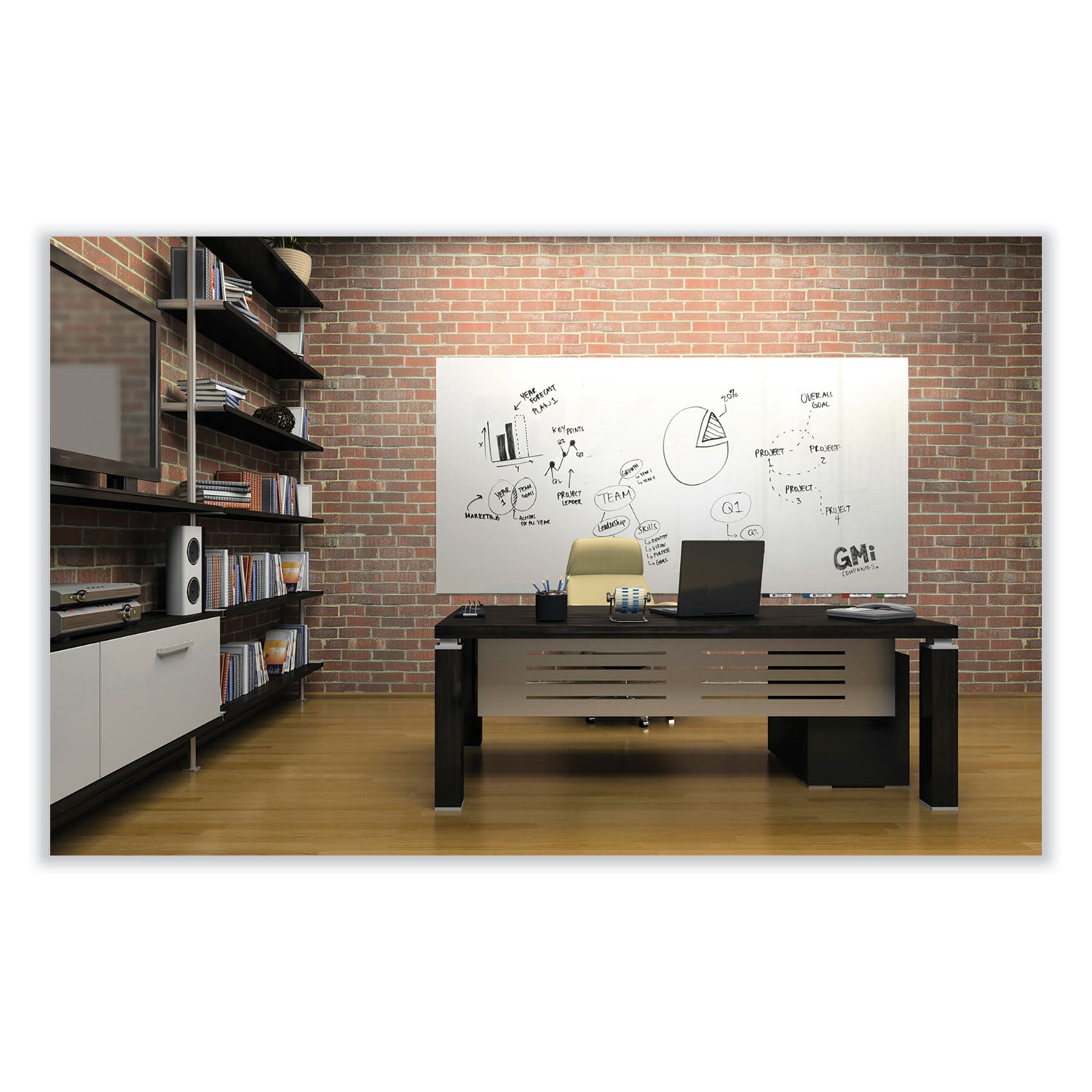 Ghent Aria Low-Profile Frameless Magnetic Glassboard, 36" x 24", White Surface