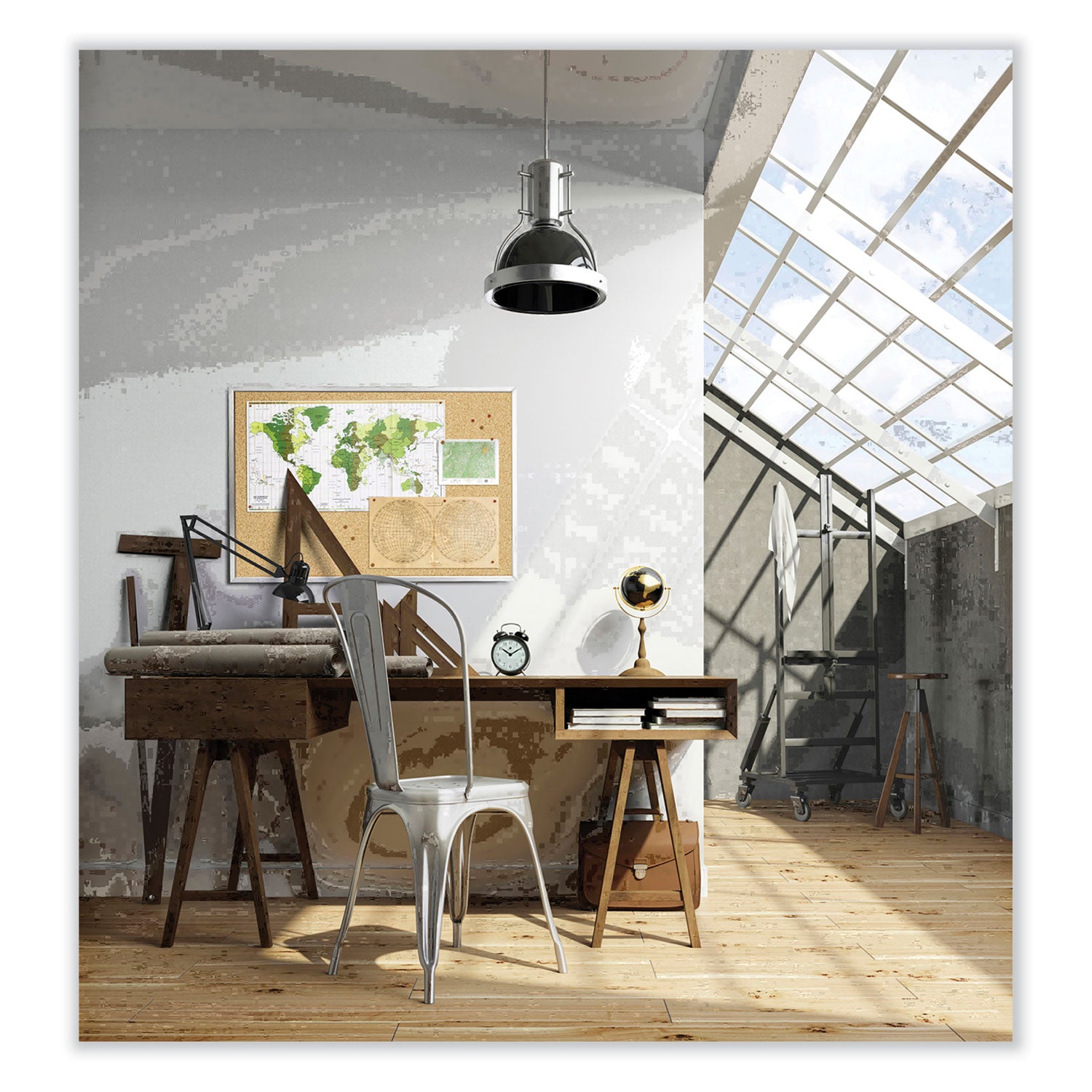 Ghent Aluminum-Frame Natural Corkboard, 96.5" x 48.5", Tan Surface, Satin Aluminum Frame