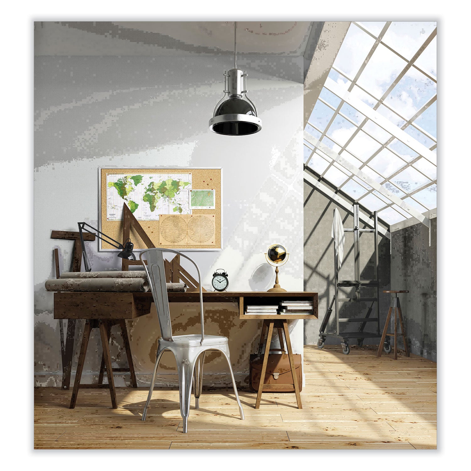 Ghent Aluminum-Frame Natural Corkboard, 60.5" x 48.5", Tan Surface, Satin Aluminum Frame