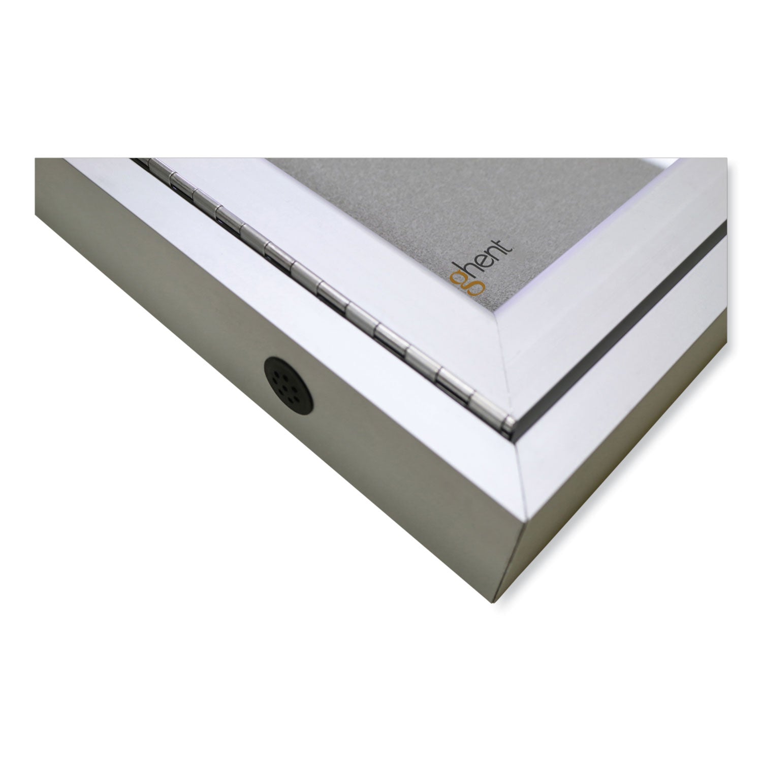 Ghent 1 Door Enclosed Vinyl Bulletin Board with Satin Frame, 30" x 36", Silver Surface, Satin Aluminum Frame