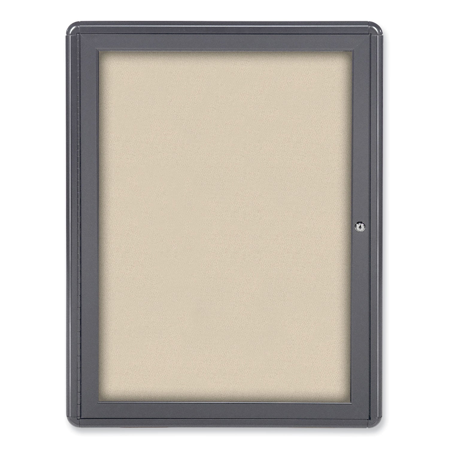 Ovation 1 Door Enclosed Beige Fabric Bulletin Board with Gray Frame, 24.13 x 33.75, Aluminum Frame