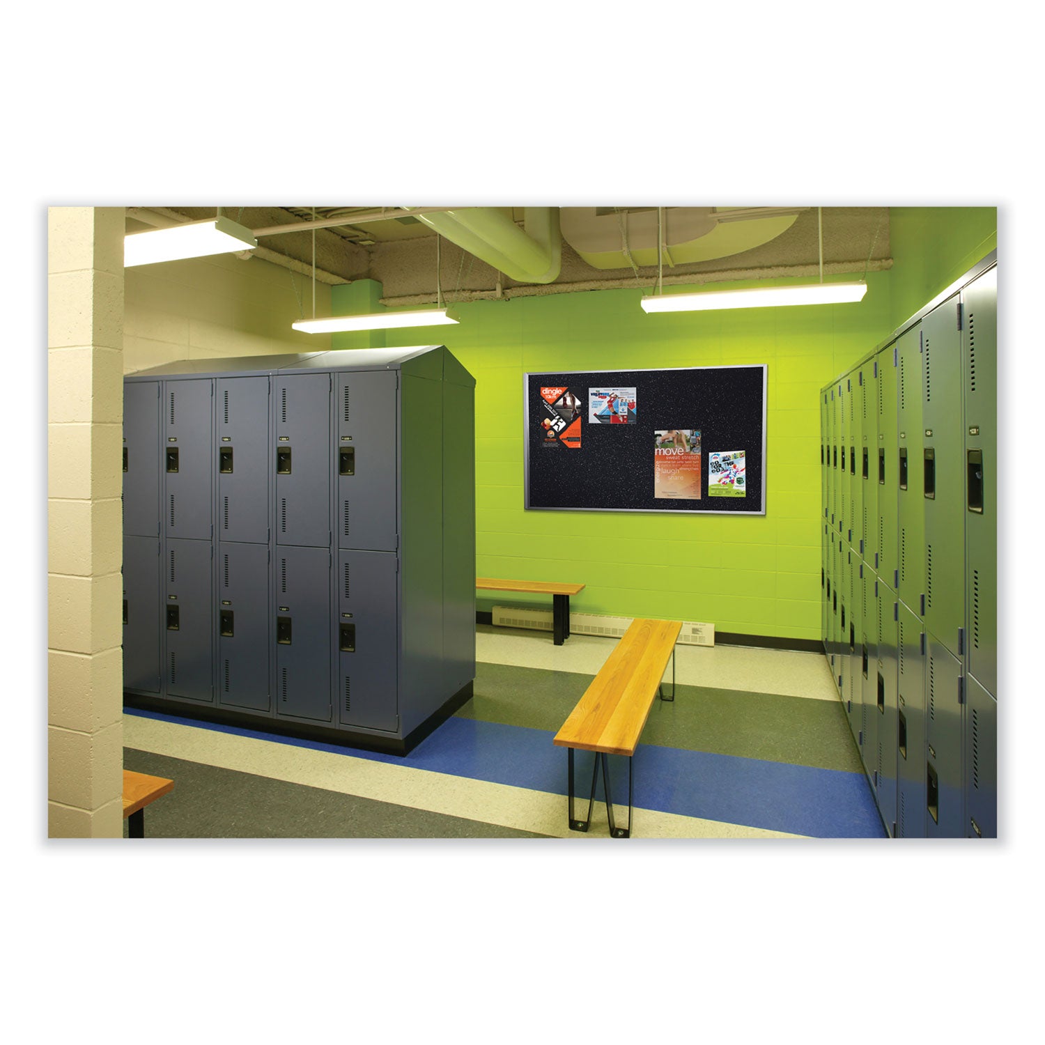 Ghent Aluminum-Frame Recycled Rubber Bulletin Boards, 120.5" x 48.5", Confetti Surface, Satin Aluminum Frame