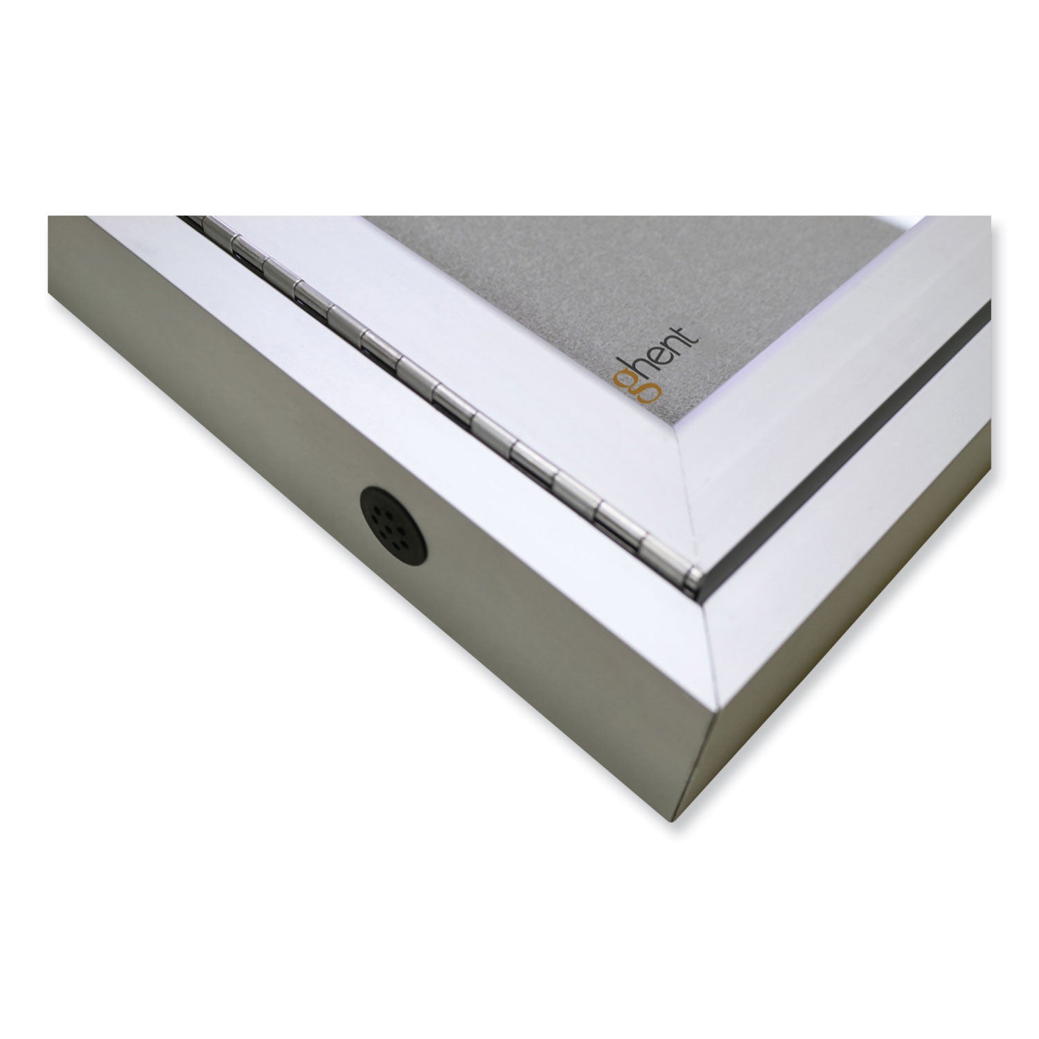 Ghent 1 Door Enclosed Vinyl Bulletin Board with Satin Frame, 24" x 36", Silver Surface, Satin Aluminum Frame