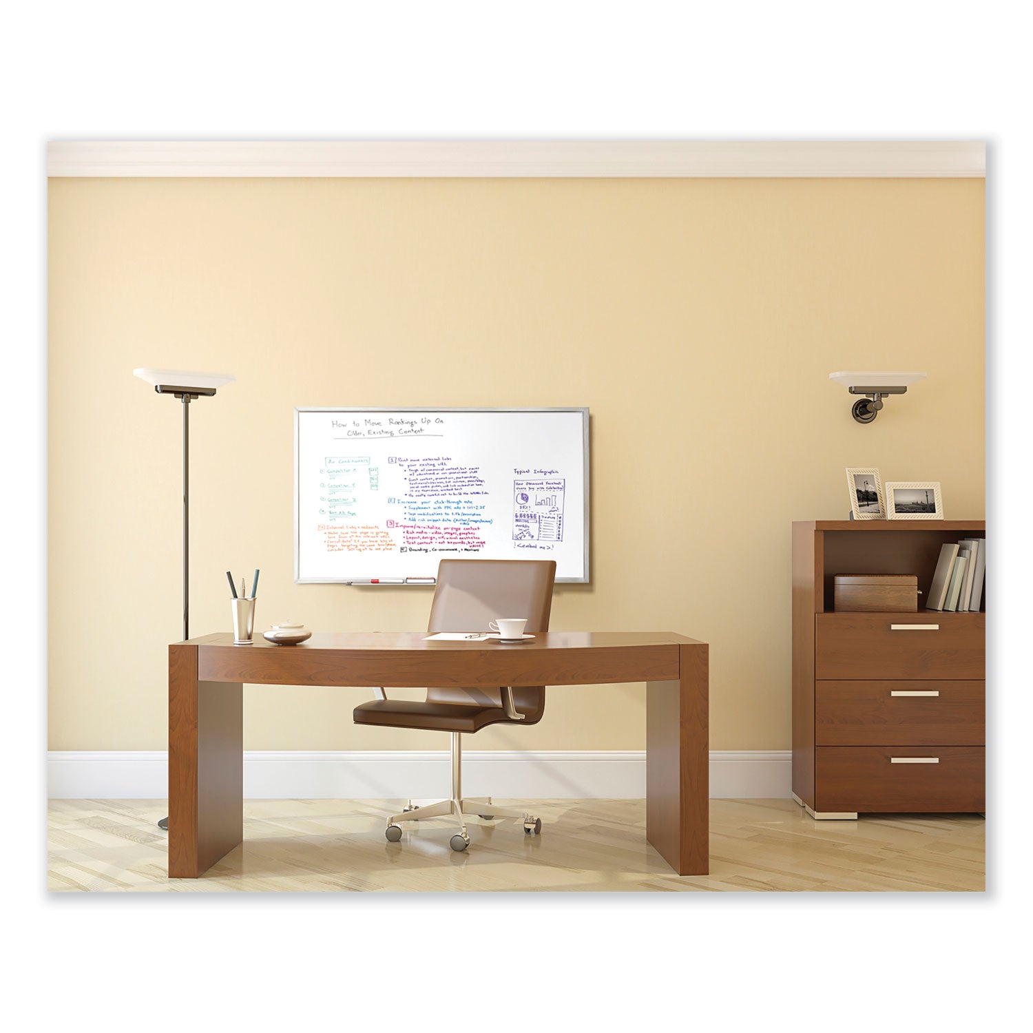 Ghent Non-Magnetic Whiteboard with Aluminum Frame, 60.63" x 36.44", White Surface, Satin Aluminum Frame