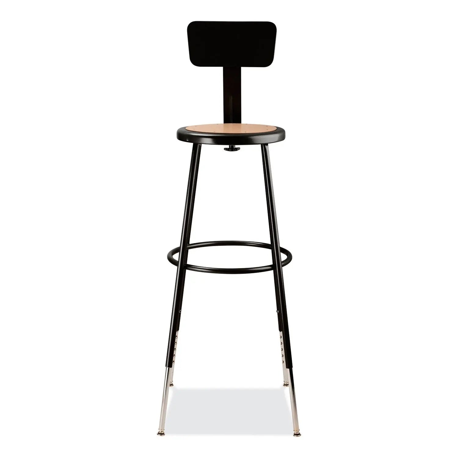 6200 Series 32"-39" Height Adjustable Heavy Duty Stool With Backrest, Supports Up to 500 lb, Brown Seat, Black Base NPS® Flipcost