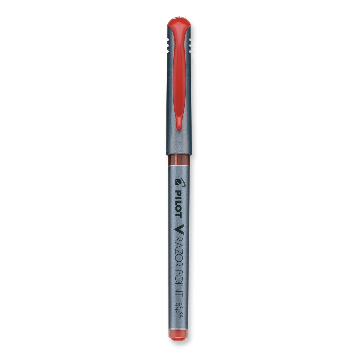 Pilot® V Razor Point Liquid Ink Porous Point Pen, Stick, Extra-Fine 0.5 mm, Red Ink, Gray/Translucent Red Barrel, Dozen
