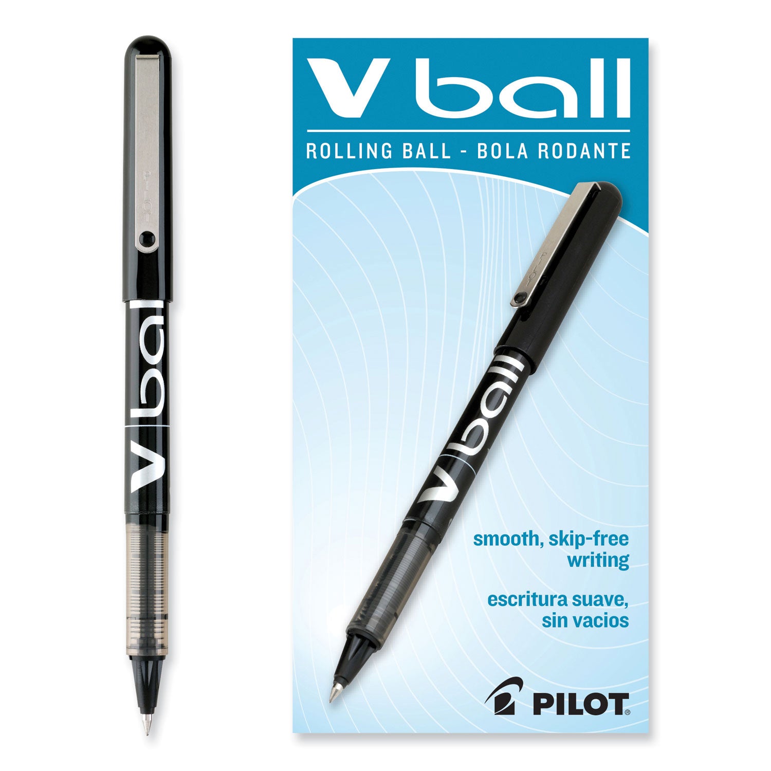 Pilot® VBall Liquid Ink Rollerball Pen, Stick, Extra-Fine 0.5 mm, Black Ink, Black/Clear Barrel, Dozen