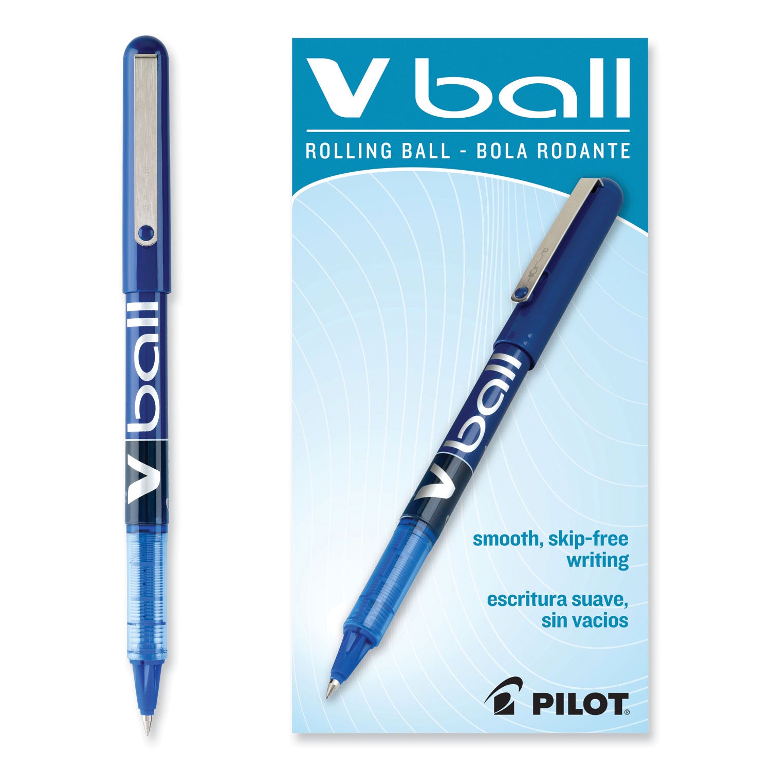 Pilot® VBall Liquid Ink Rollerball Pen, Stick, Extra-Fine 0.5 mm, Blue Ink, Blue/Clear Barrel, Dozen