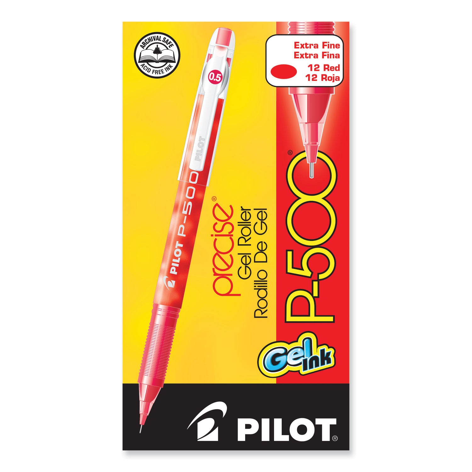 Pilot® Precise P-500 Gel Pen, Stick, Extra-Fine 0.5 Mm, Red Ink, Red Barrel, Dozen