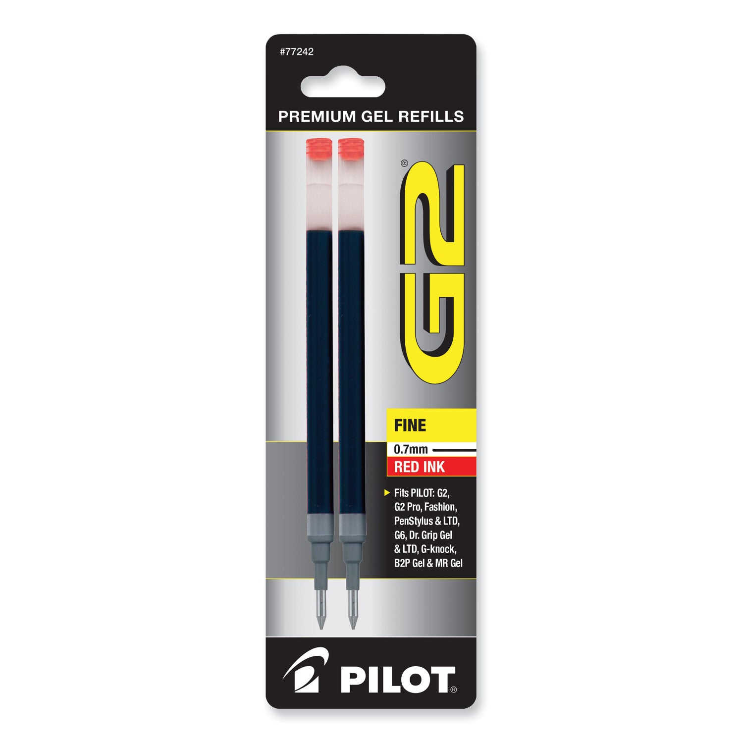 Pilot® Refill For Pilot B2p, Dr Grip, G2, G6, Mr Metropolitan, Precise Begreen And Q7 Gel Pens, Fine Tip, Red Ink, 2/pack