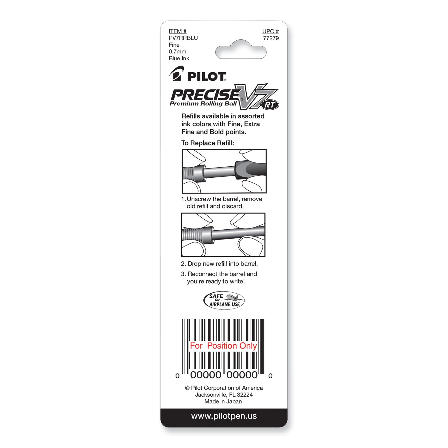 Pilot® Refill For Pilot Precise V7 Rt Rolling Ball, Fine Conical Tip, Blue Ink, 2/pack