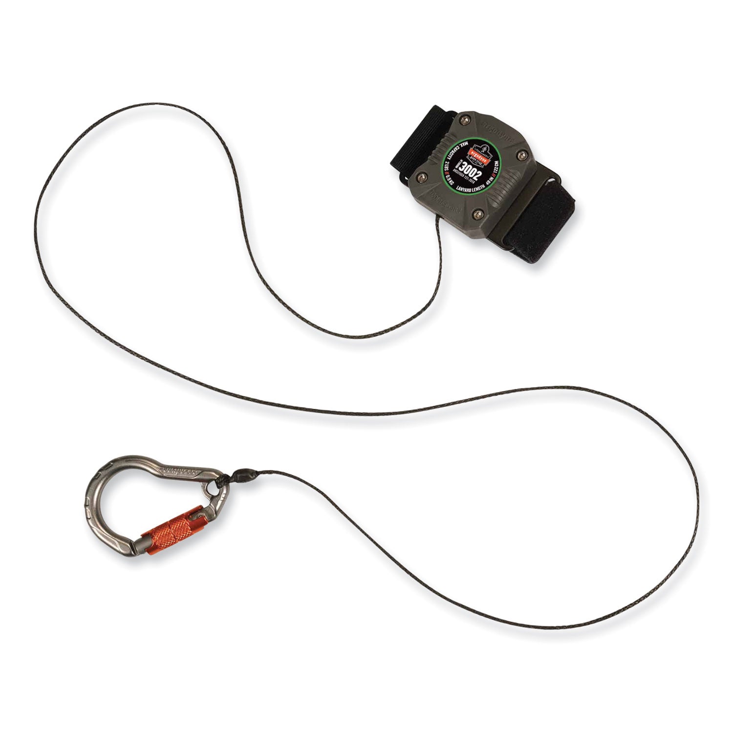 ergodyne® Squids 3002 Retractable Lanyard with Carabiner + Belt-Loop Anchor, 2 lb Max Working Capacity, 6" to 48" Long, Gray