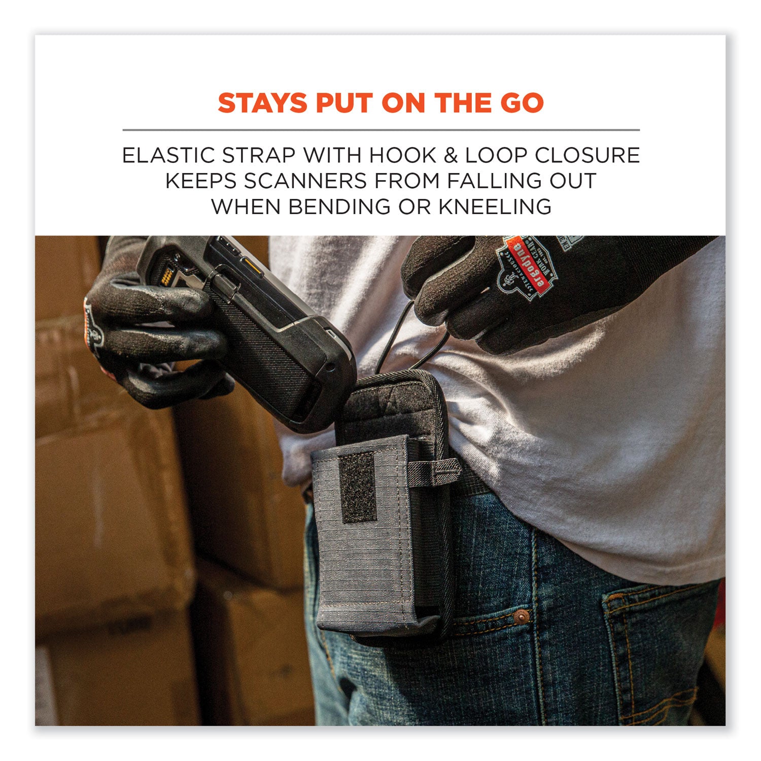 ergodyne® Squids 5542 Phone Style Scanner Holster with Belt Loop, Large, 1 Compartment, 3.75 x 1.25 x 6.5, Polyester, Gray