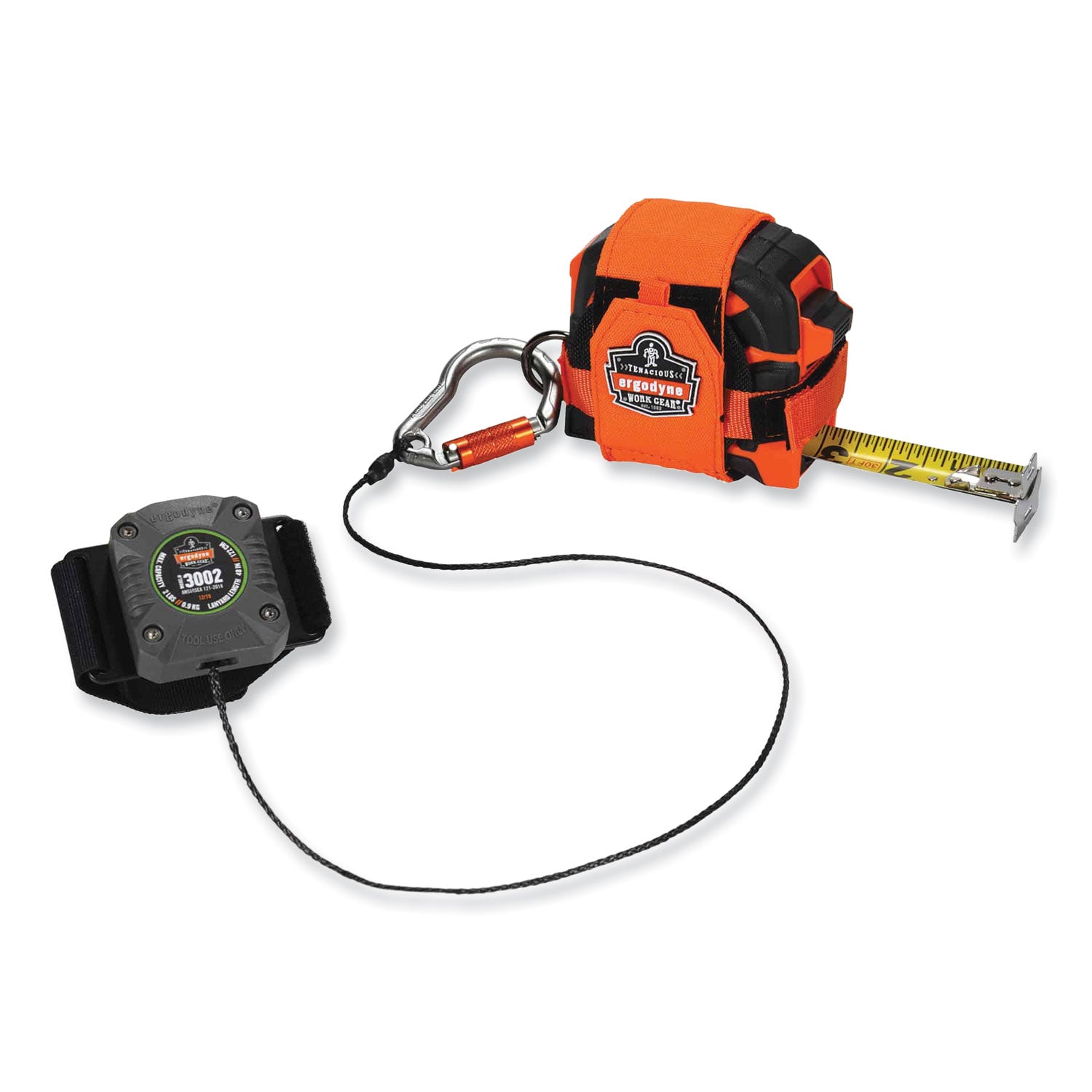 ergodyne® Squids 3002 Retractable Lanyard with Carabiner + Belt-Loop Anchor, 2 lb Max Working Capacity, 6" to 48" Long, Gray