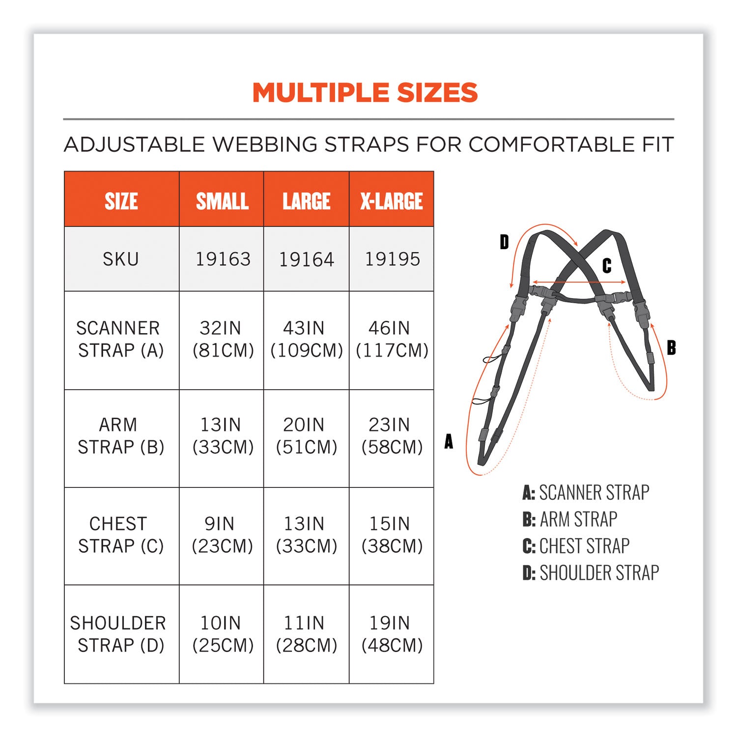ergodyne® Squids 3132 Barcode Scanner Lanyard Harness, Small: 13" Arm Strap, 32" Long Lanyard Strap, Black