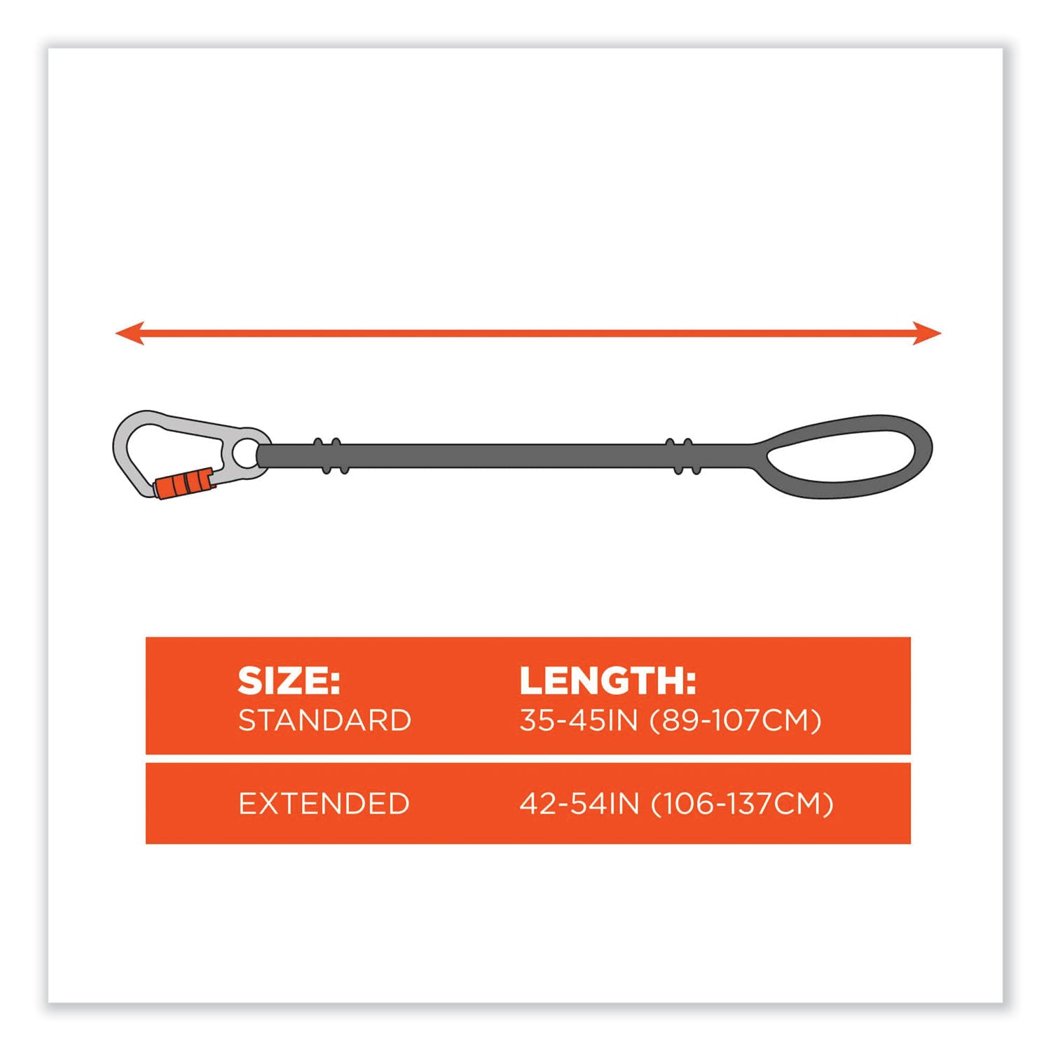 ergodyne® Squids 3100 Lanyard with Aluminum Carabiner + Cinch-Loop, 10 lb Max Working Capacity, 35" to 45" Long, Lime