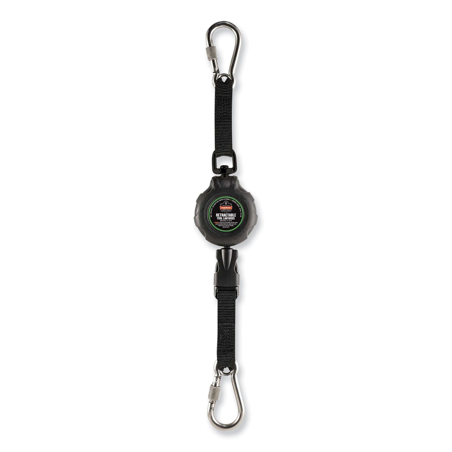 Squids 3000 Retractable Tool Lanyard with Carabiner Anchor, 1 lb Working Capacity, 48" Long, Black
