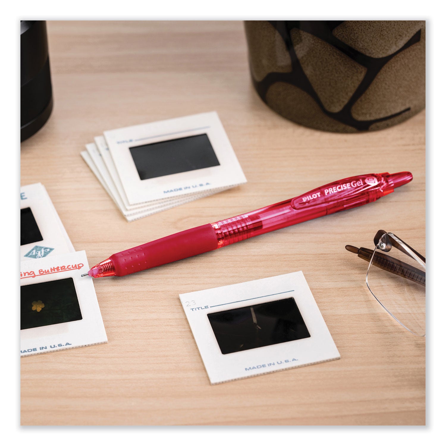 Pilot® Precise Gel BeGreen Gel Pen, Retractable, Fine 0.7 mm, Red Ink, Translucent Red Barrel, Dozen