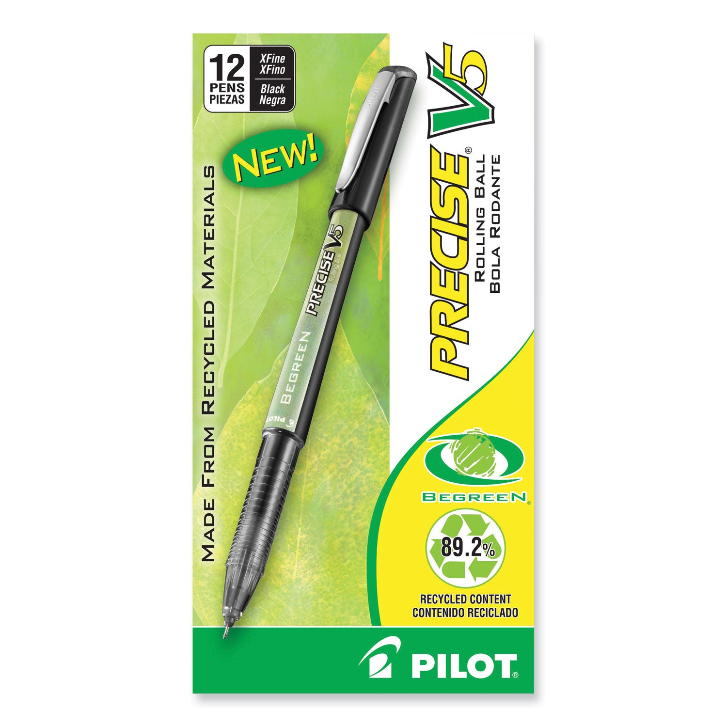 Pilot® Precise V5 BeGreen Rollerball Pen, Stick, Extra-Fine 0.5 mm, Black Ink, Black Barrel, Dozen