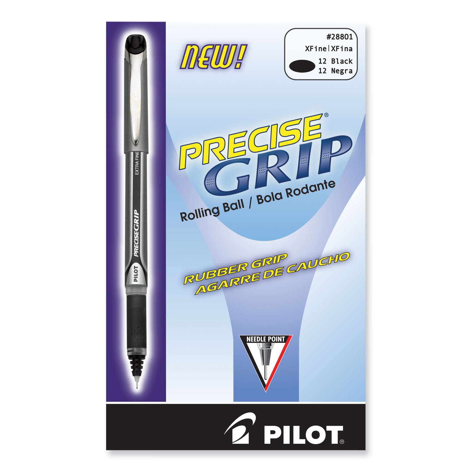 Pilot® Precise Grip Rollerball Pen, Stick, Extra-Fine 0.5 mm, Black Ink, Black Barrel