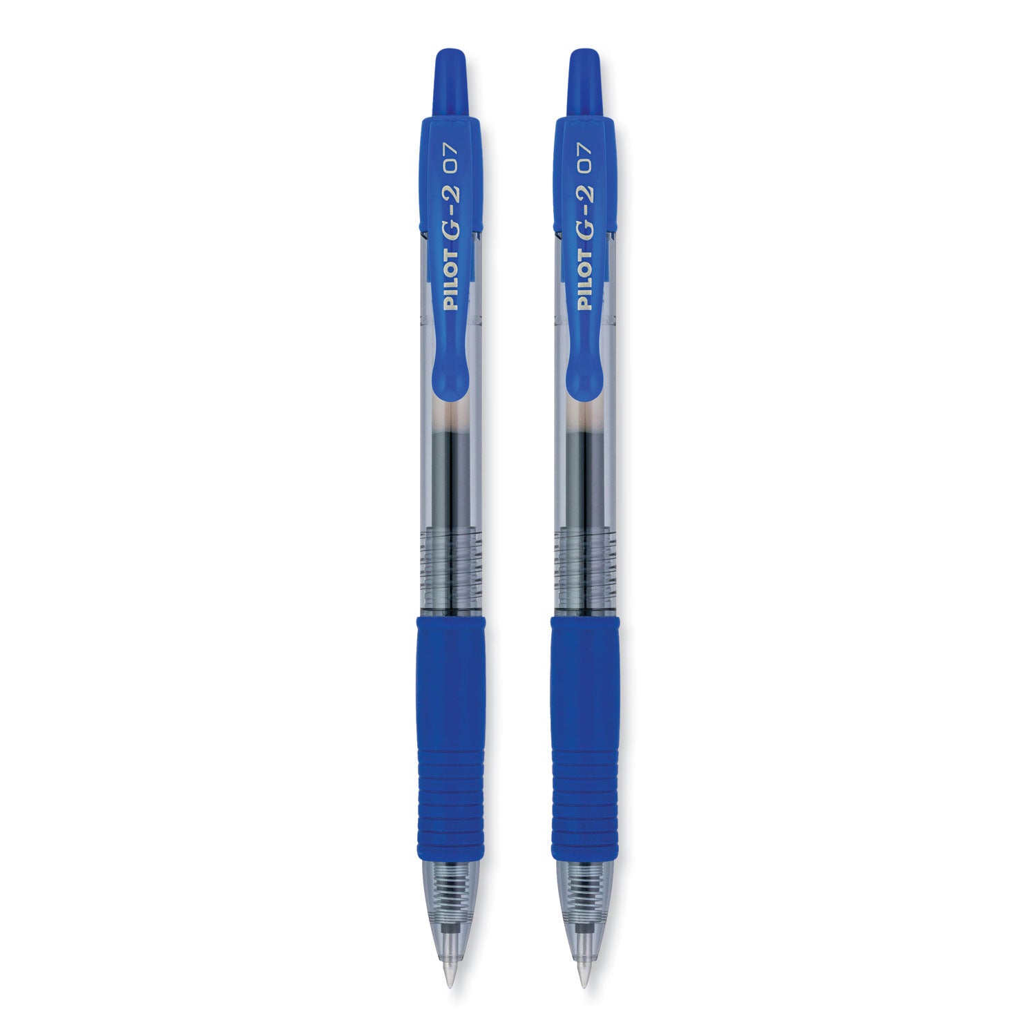 Pilot® G2 Premium Gel Pen, Retractable, Fine 0.7 mm, Blue Ink, Smoke/Blue Barrel, 2/Pack
