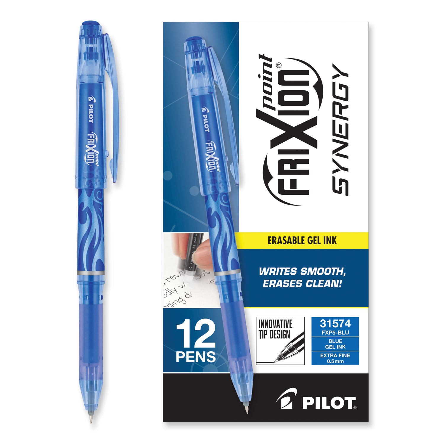 Pilot® FriXion Point Erasable Gel Pen, Stick, Extra-Fine 0.5 mm, Blue Ink, Blue/Silver/Transparent Blue Barrel