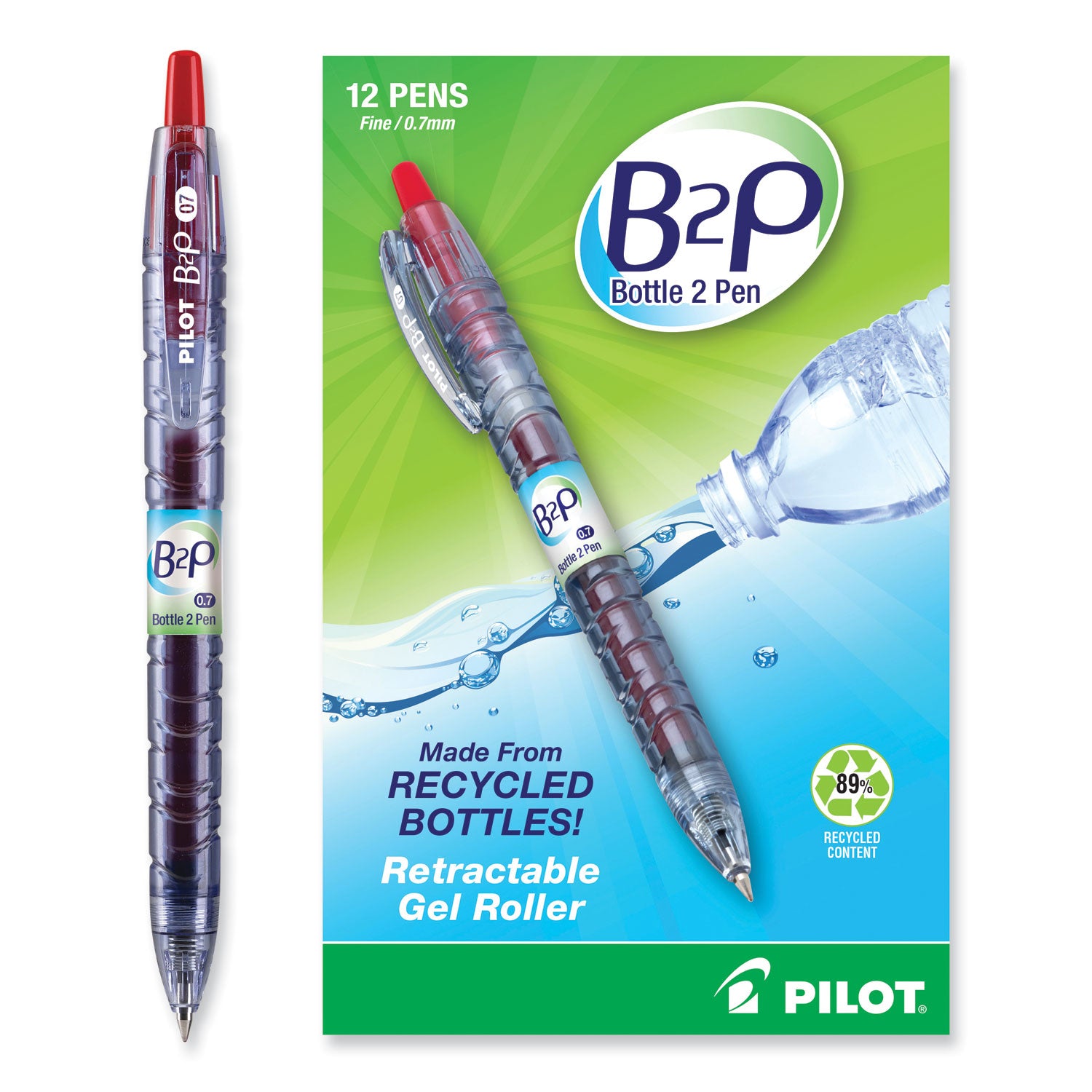 Pilot® B2p Bottle-2-Pen Recycled Gel Pen, Retractable, Fine 0.7 Mm, Red Ink, Translucent Blue Barrel