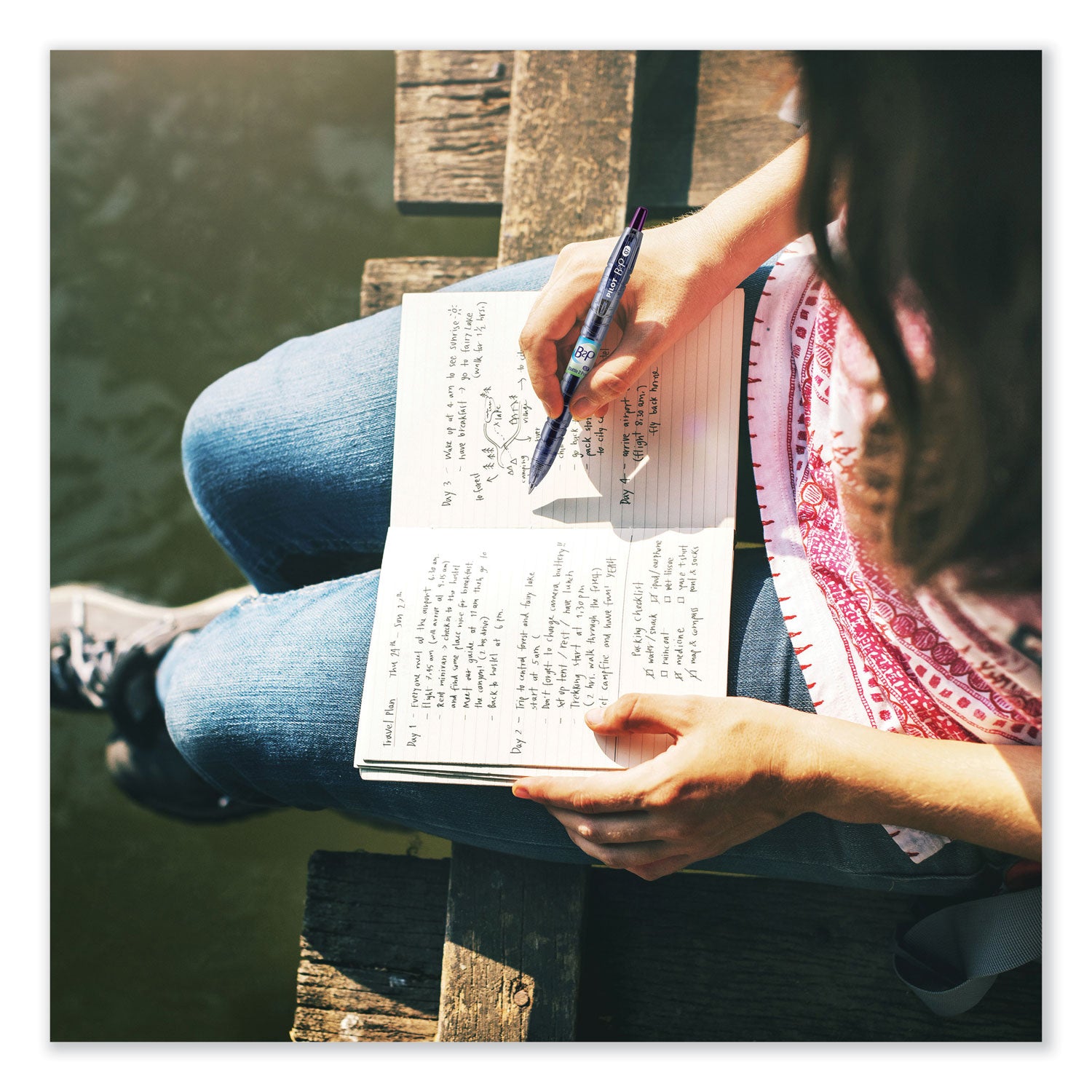 Pilot® B2p Bottle-2-Pen Recycled Gel Pen, Retractable, Fine 0.7 Mm, Purple Ink, Translucent Blue Barrel