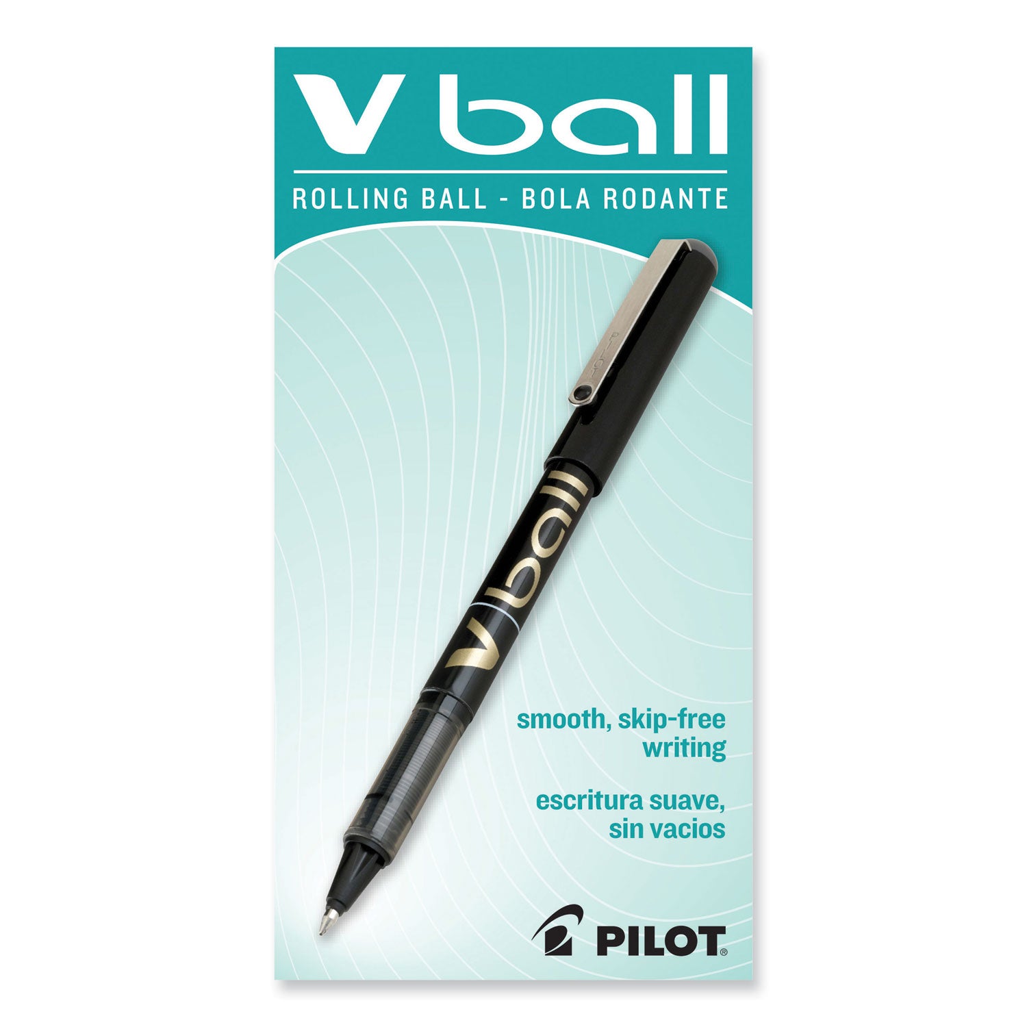 Pilot® VBall Liquid Ink Rollerball Pen, Stick, Fine 0.7 mm, Black Ink, Black/Clear Barrel, Dozen