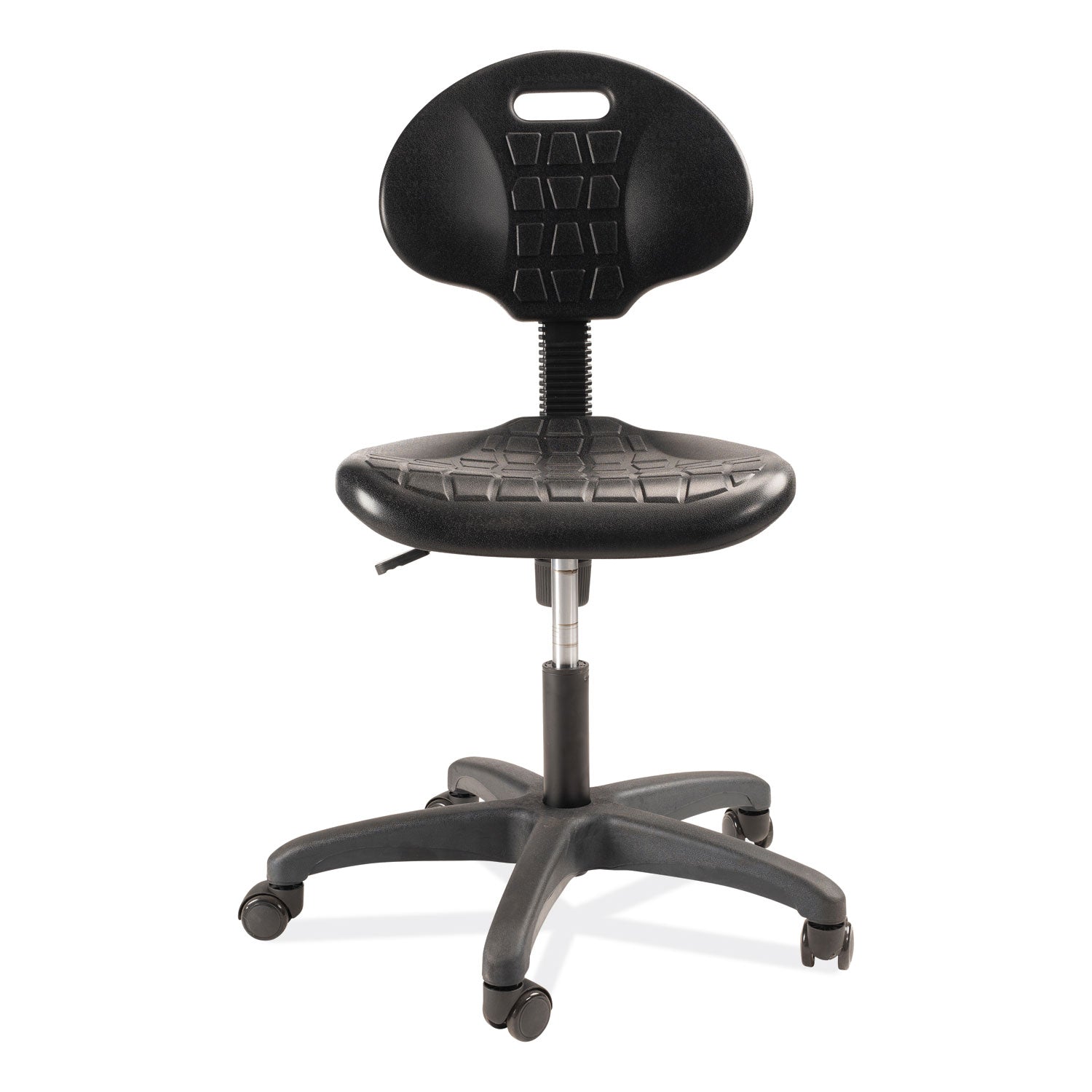 NPS® 6700 Series Polyurethane Adj Height Task Chair, Supports 300 lb, 16" to 21" Seat Height, Black Seat, Black Back, Black Base