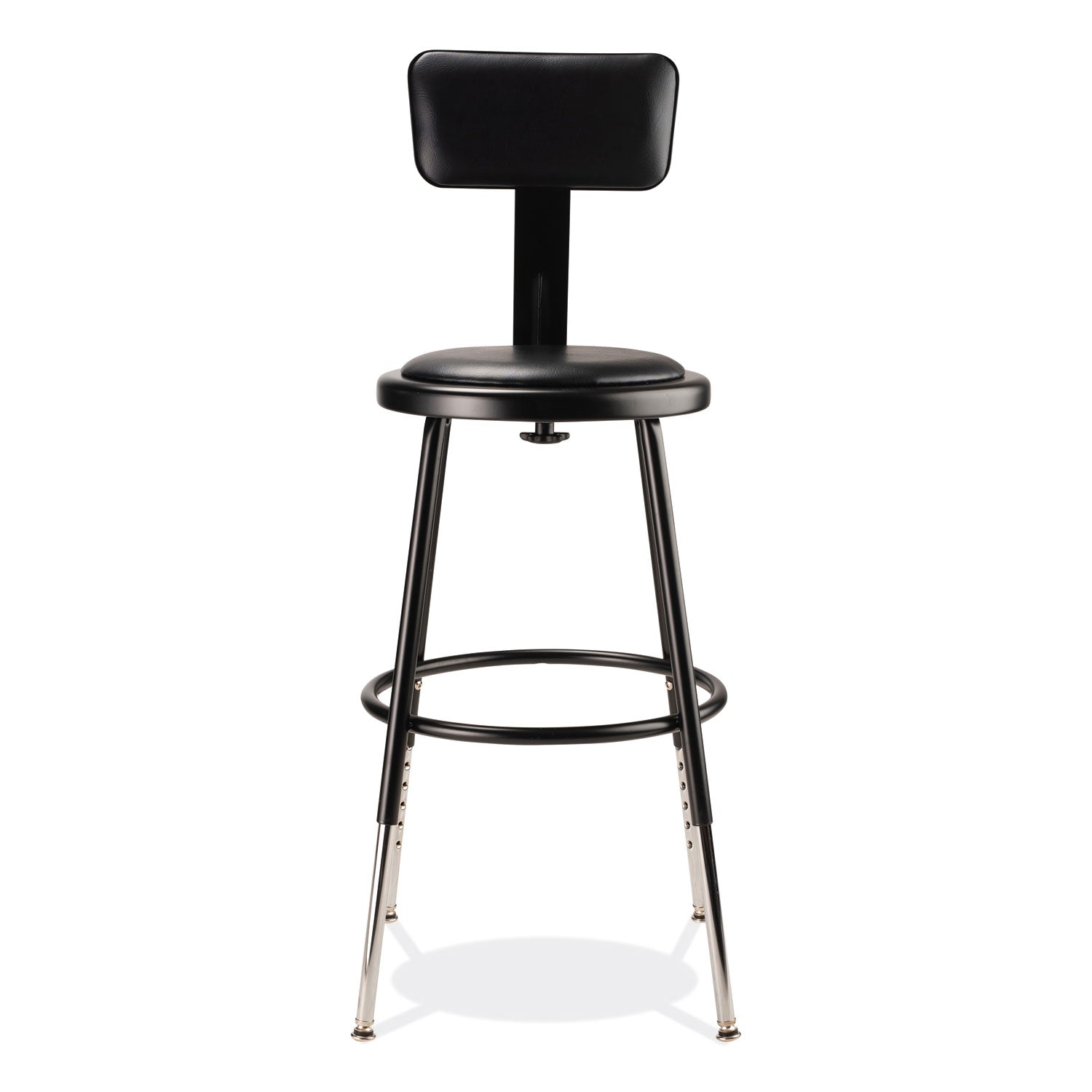 NPS® 6400 Series Height Adjustable Heavy Duty Vinyl Steel Stool with Backrest, Supports 300 lb, 19" to 27" Seat Height, Black