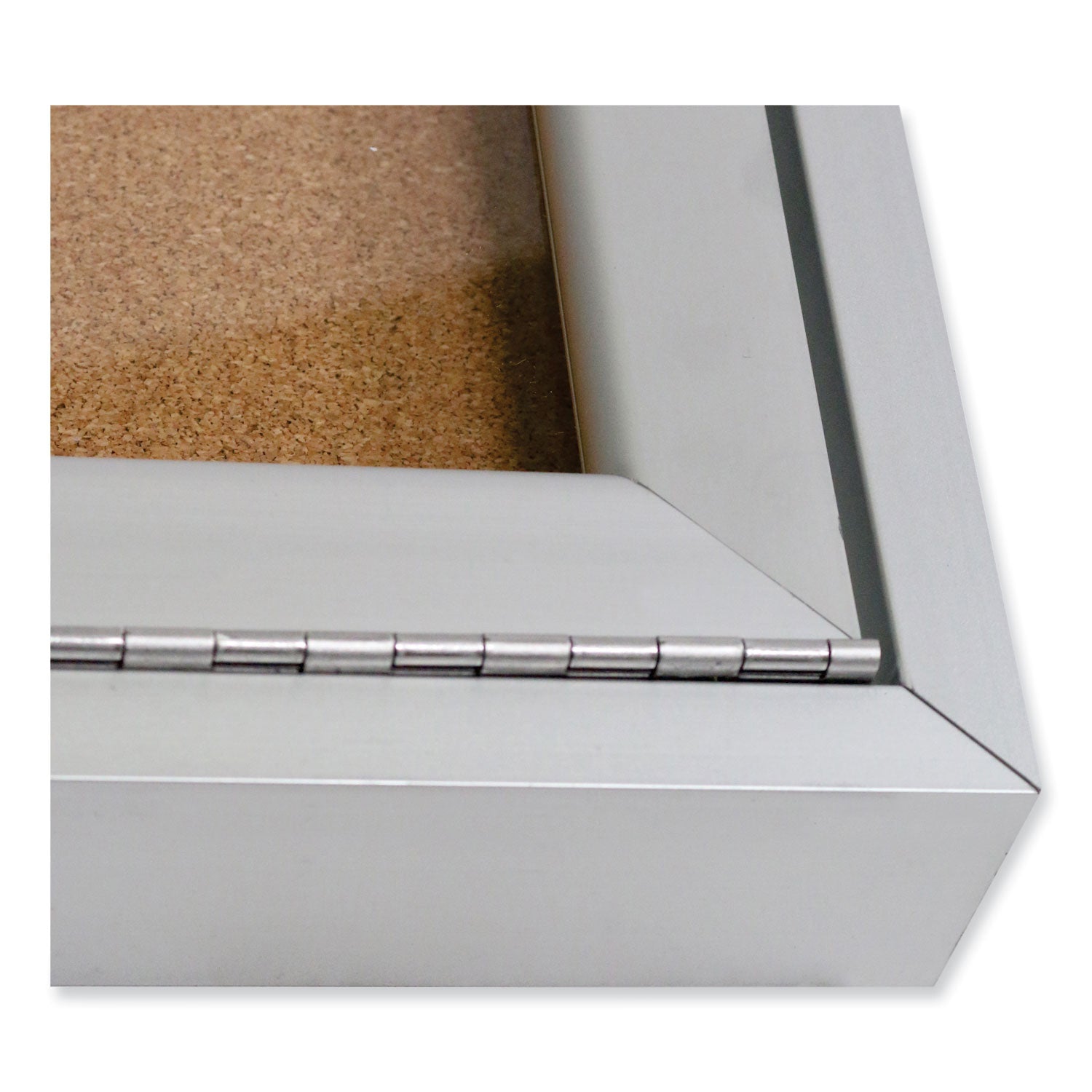 Ghent 2 Door Enclosed Natural Cork Bulletin Board with Satin Frame, 72" x 36", Tan Surface, Satin Aluminum Frame