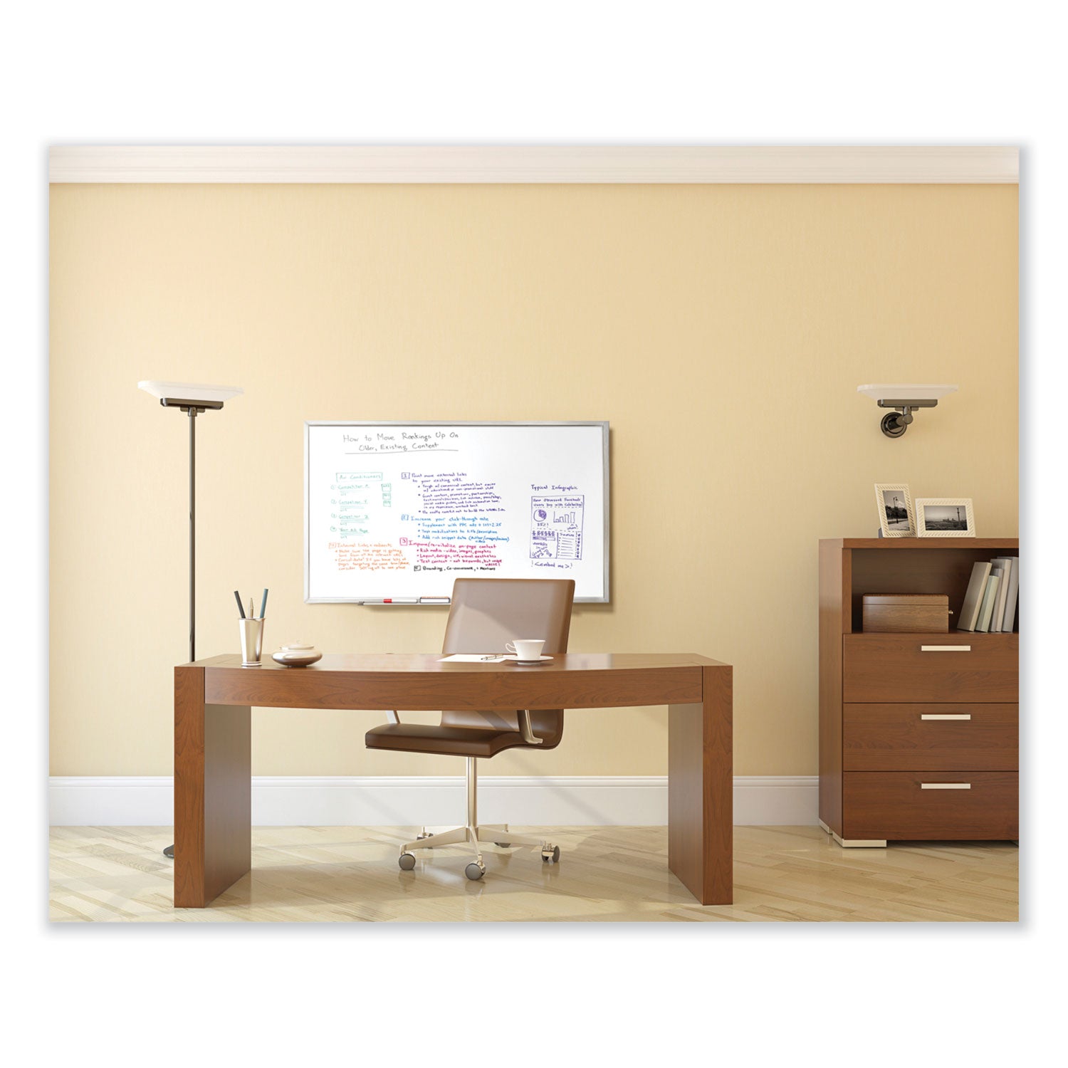 Ghent Non-Magnetic Whiteboard with Aluminum Frame, 144.63" x 48.47", White Surface, Satin Aluminum Frame