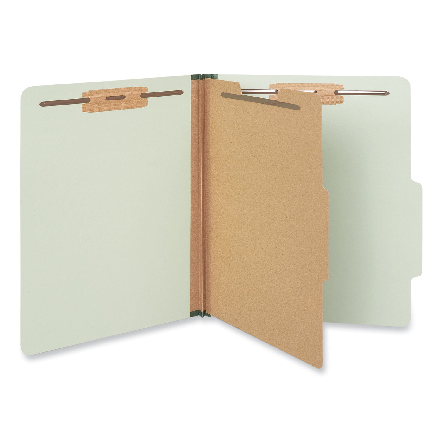 Universal® Four-Section Pressboard Classification Folders, 2" Expansion, 1 Divider, 4 Fasteners, Letter Size, Green Exterior, 10/Box