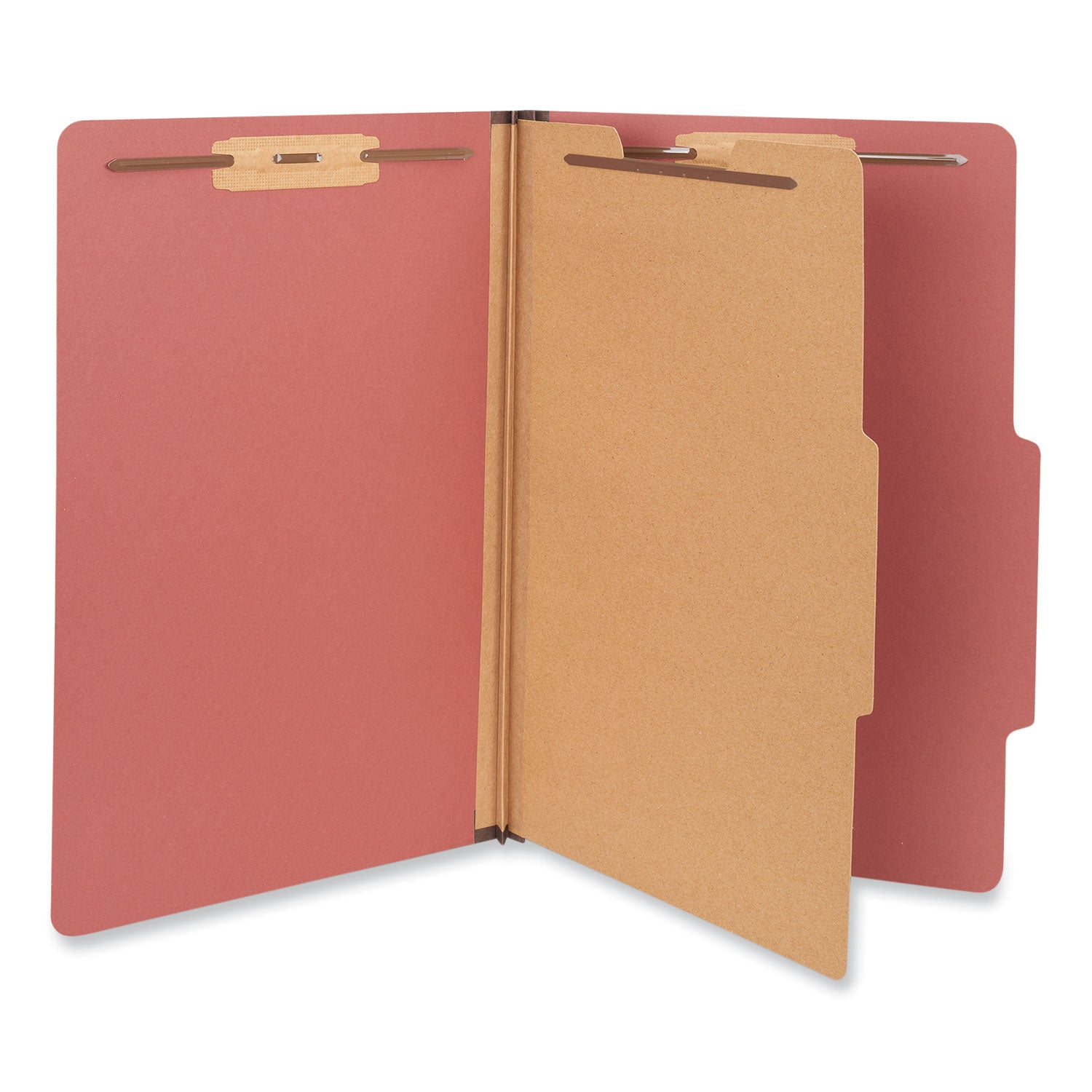 Universal® Four-Section Pressboard Classification Folders, 2" Expansion, 1 Divider, 4 Fasteners, Legal Size, Red Exterior, 10/Box