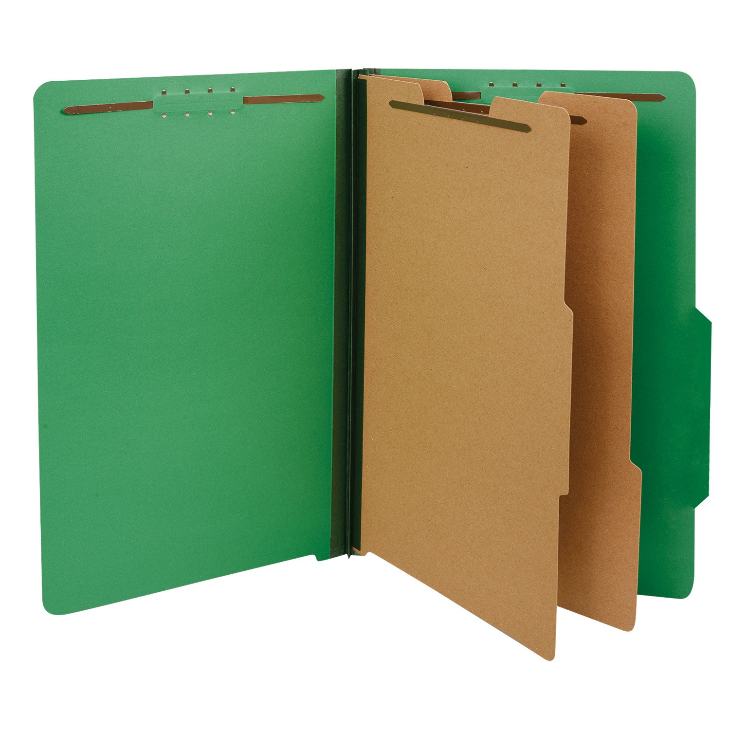 Universal® Bright Colored Pressboard Classification Folders, 2" Expansion, 2 Dividers, 6 Fasteners, Legal Size, Emerald Green, 10/Box