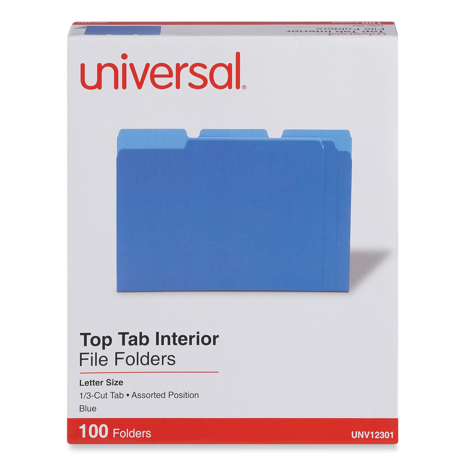 Interior File Folders, 1/3-Cut Tabs: Assorted, Letter Size, 11-pt Stock, Blue, 100/Box