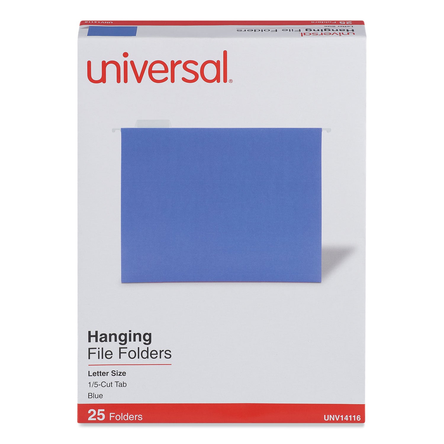 Deluxe Bright Color Hanging File Folders, Letter Size, 1/5-Cut Tabs, Blue, 25/Box