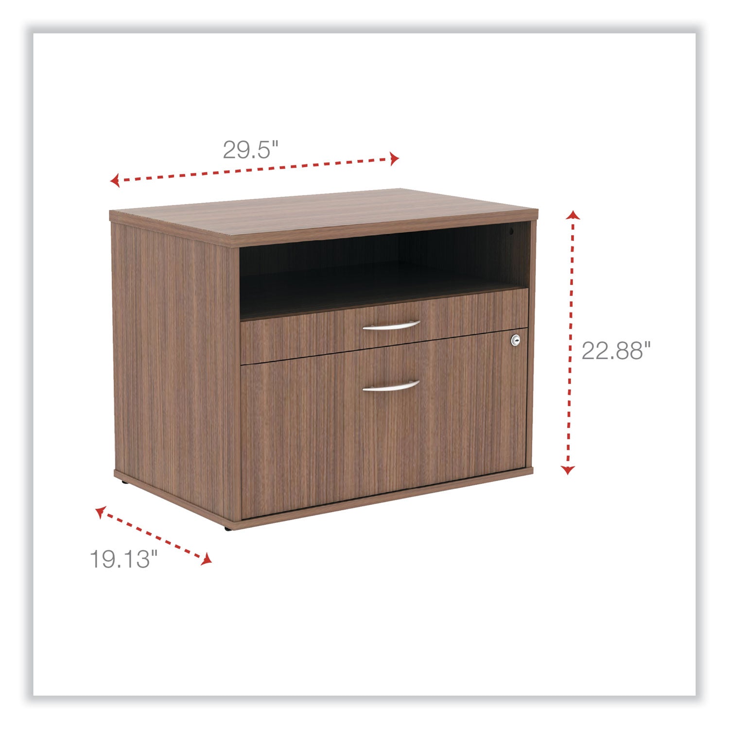 Alera® Alera Open Office Desk Series Low File Cabinet Credenza, 2-Drawer: Pencil/file, Legal/letter, 1 Shelf,walnut,29.5x19.13x22.88
