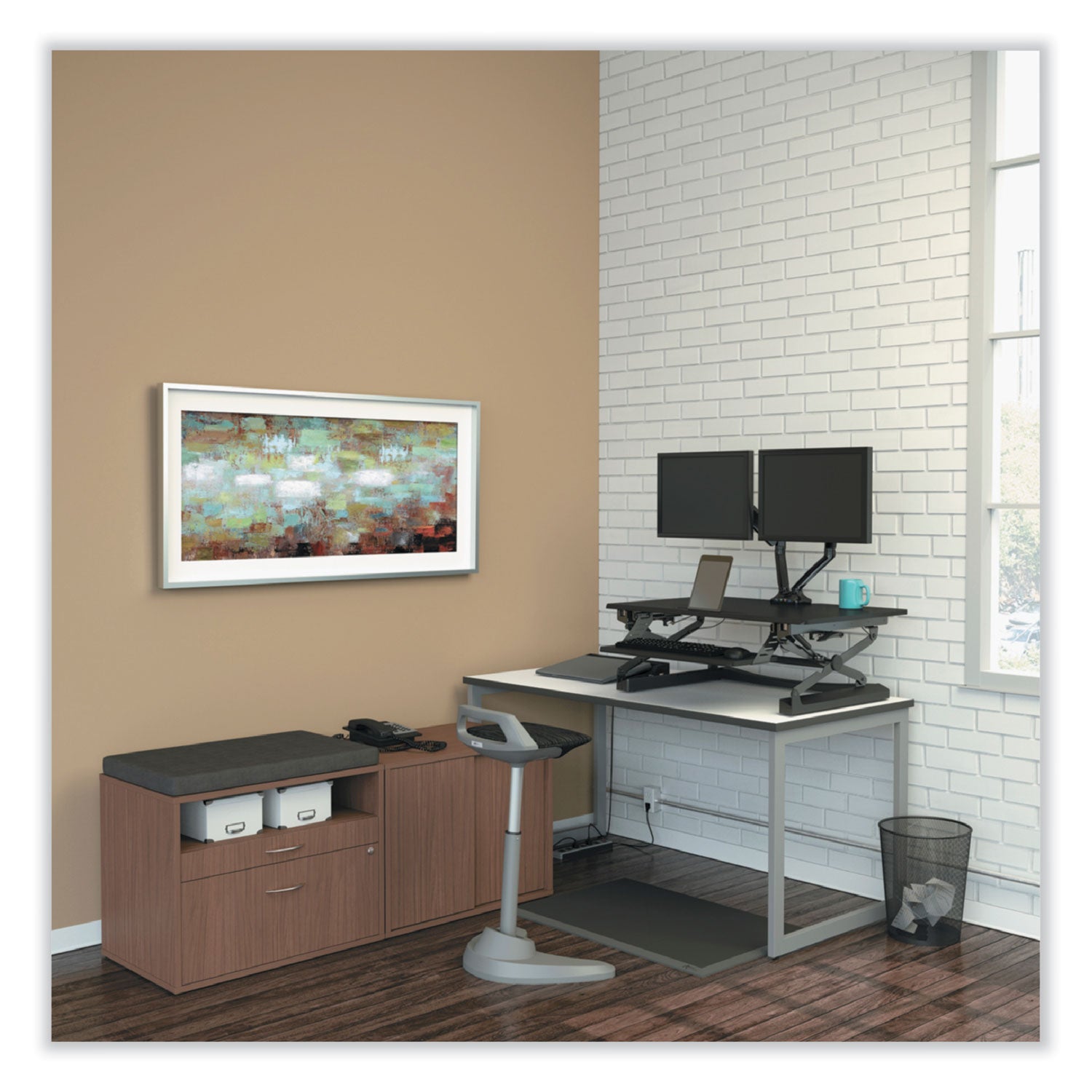 Alera® Alera Open Office Desk Series Low File Cabinet Credenza, 2-Drawer: Pencil/file, Legal/letter, 1 Shelf,walnut,29.5x19.13x22.88