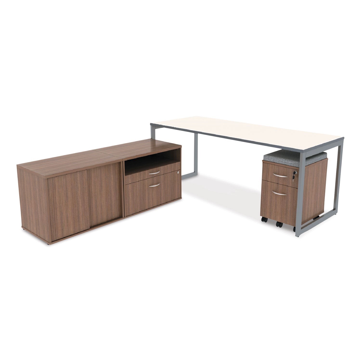 Alera® Alera Open Office Desk Series Low File Cabinet Credenza, 2-Drawer: Pencil/file, Legal/letter, 1 Shelf,walnut,29.5x19.13x22.88