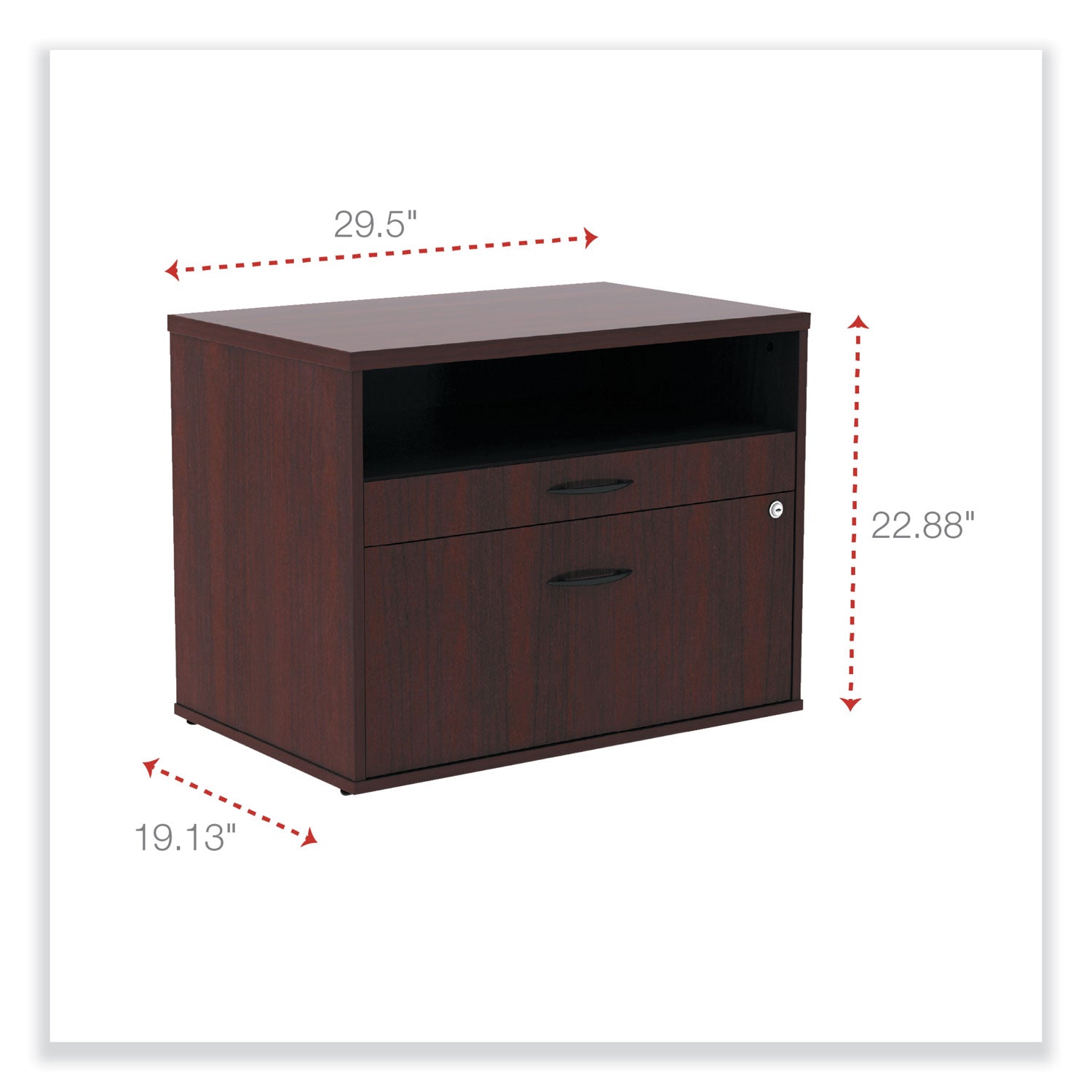 Alera® Alera Open Office Desk Series Low File Cabinet Credenza, 2-Drawer: Pencil/file,legal/letter,1 Shelf,mahogany,29.5x19.13x22.88