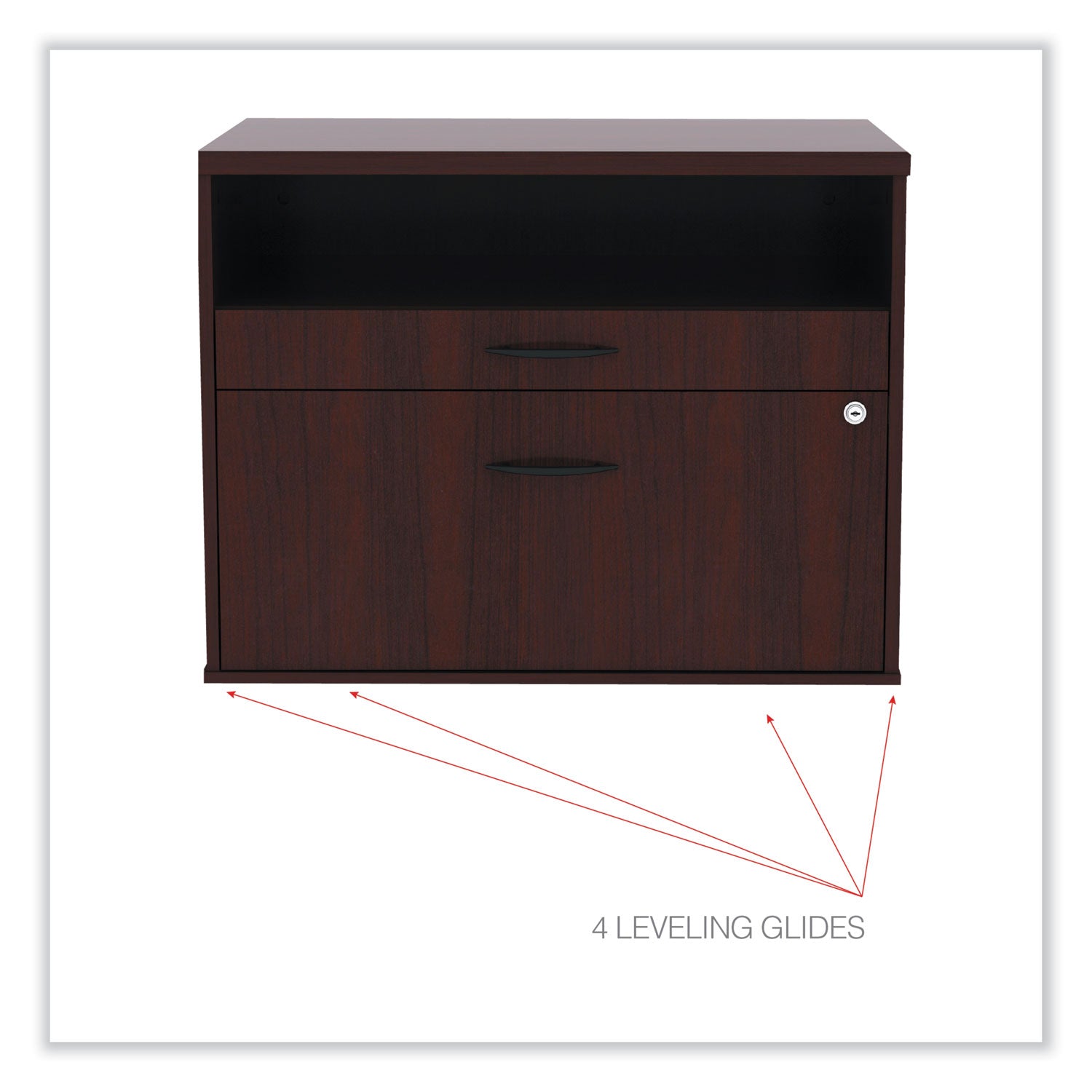 Alera® Alera Open Office Desk Series Low File Cabinet Credenza, 2-Drawer: Pencil/file,legal/letter,1 Shelf,mahogany,29.5x19.13x22.88