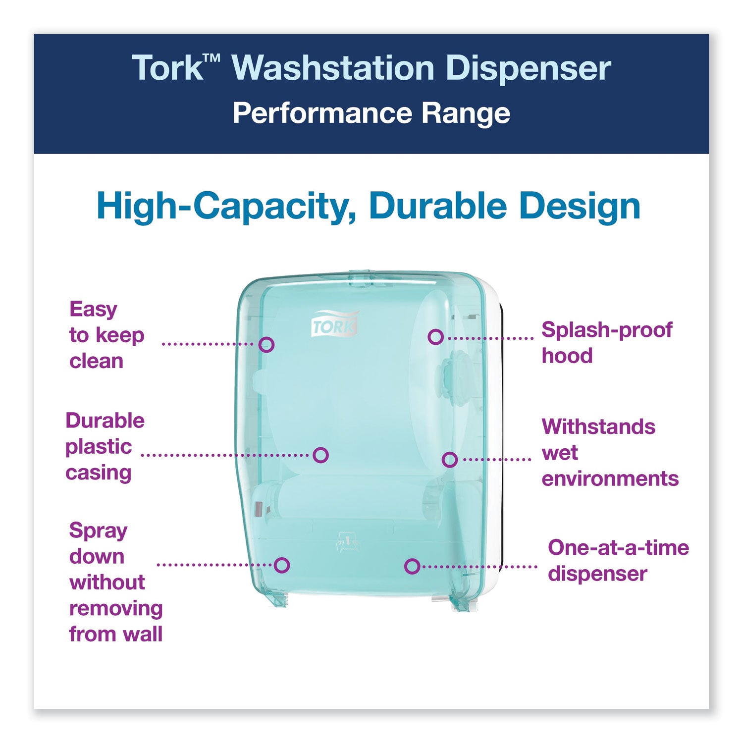 Tork® Washstation Dispenser, 12.56 X 10.57 X 18.09, Aqua/white