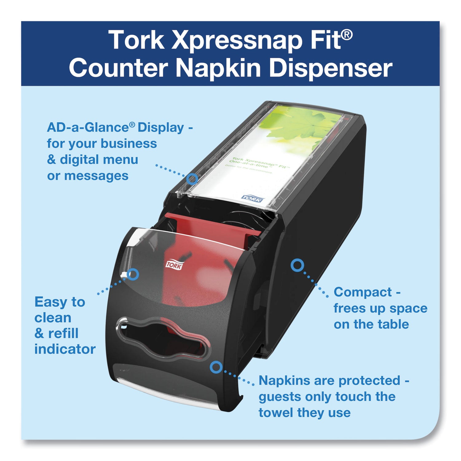 Tork® Xpressnap Fit Napkin Dispenser, Countertop, 4.8 X 12.8 X 5.6, Black