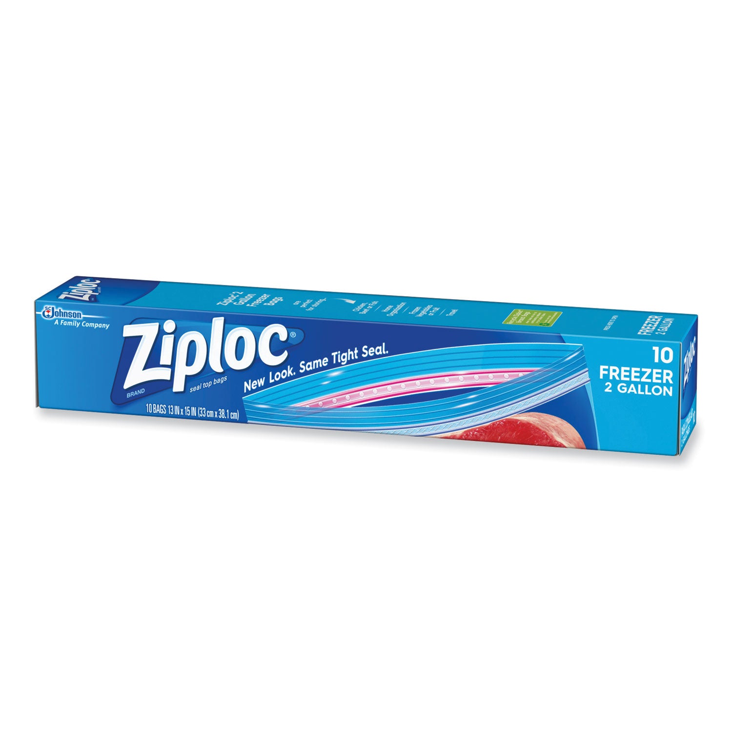 Ziploc® Zipper Freezer Bags, 2 gal, 13" x 15", Clear, 10/Box
